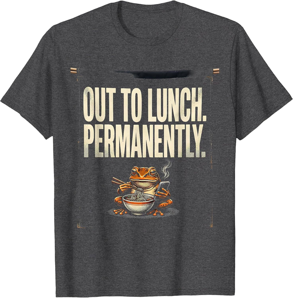 Out To Lunch Permanently Funny Grumpy Frog Ramen Phone T-Shirt - Dark Heather Grey