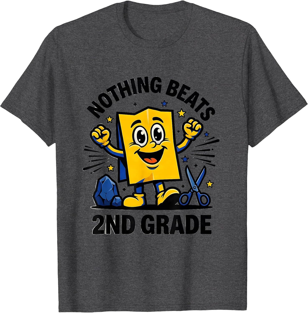 Nothing Beats 2nd Grade Back to School Rock Paper Scissors T-Shirt - Dark Heather Grey