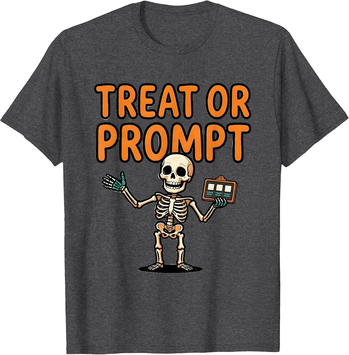 Treat Or Prompt Halloween Speech Therapy SLP Teacher Humor T-Shirt - Dark Heather Grey