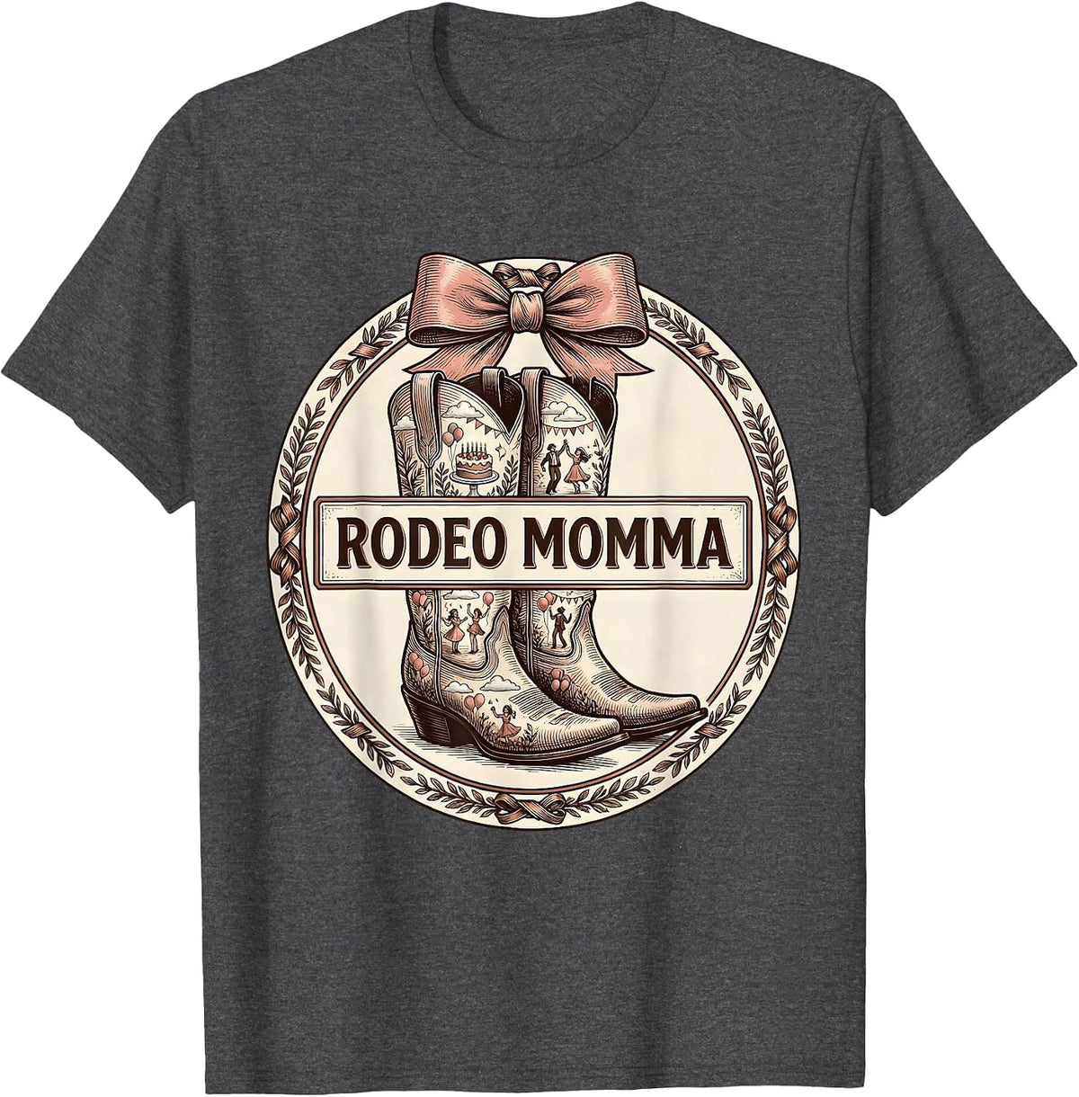 Rodeo Momma Coquette Cowgirl Birthday Party Family Matching T-Shirt - Dark Heather Grey