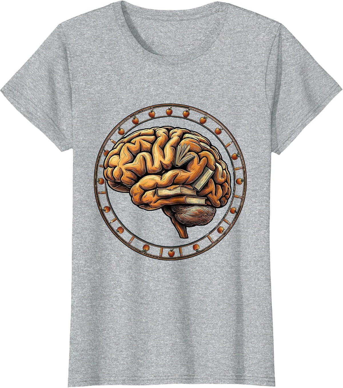 Women's Teacher Brain Made of Books Graphic Design T-Shirt - Heather Grey