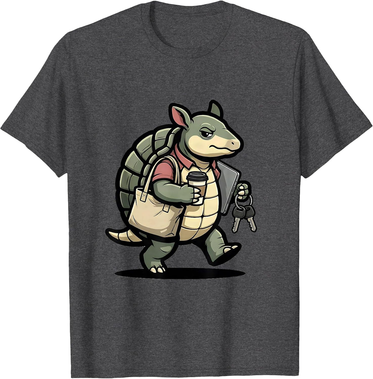 Men's Armadillo Mascot Social Worker Advocacy Humor Work T-Shirt - Dark Heather Grey