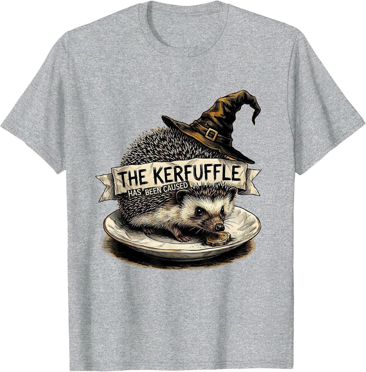 Men's The Kerfuffle Has Been Caused Whimsical Hedgehog Meme Humor T-Shirt - Heather Grey