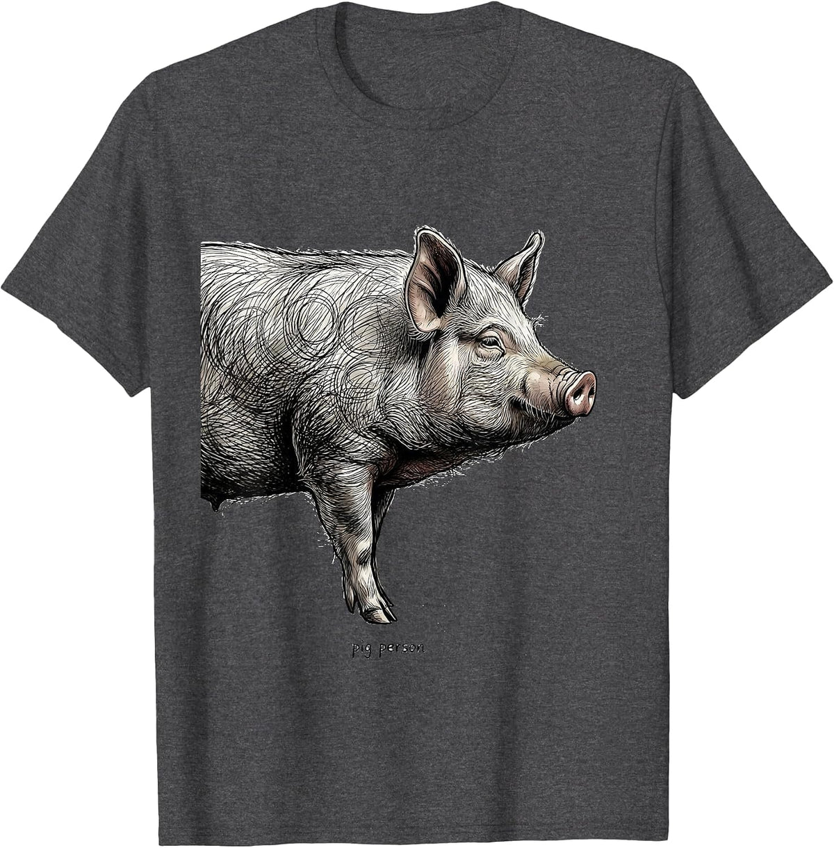 pig person Minimalist Scribble Line Art Animal Graphic T-Shirt - Dark Heather Grey