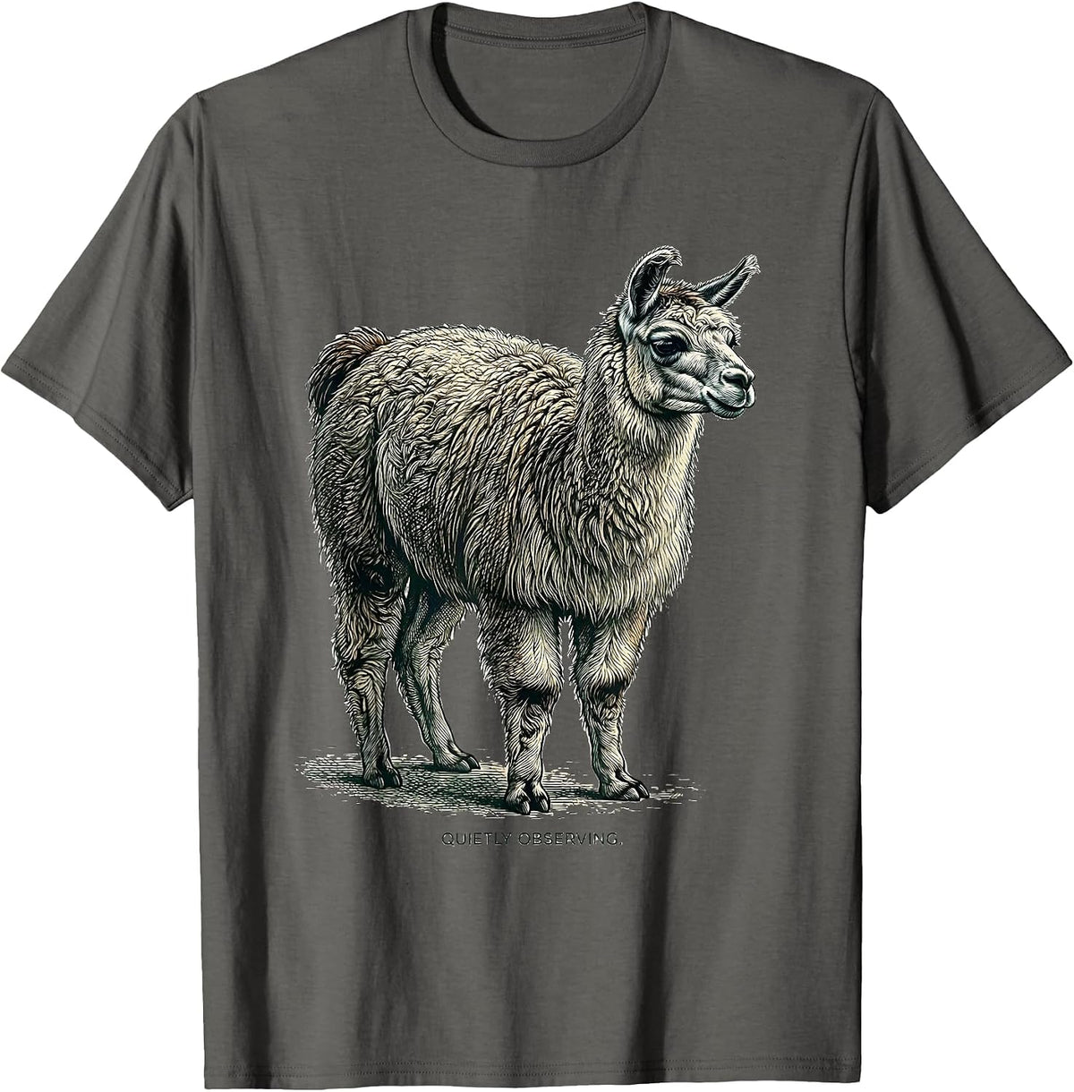 Quietly Observing Llama Alpaca Funny Animal Lover Humor T-Shirt - Asphalt Grey