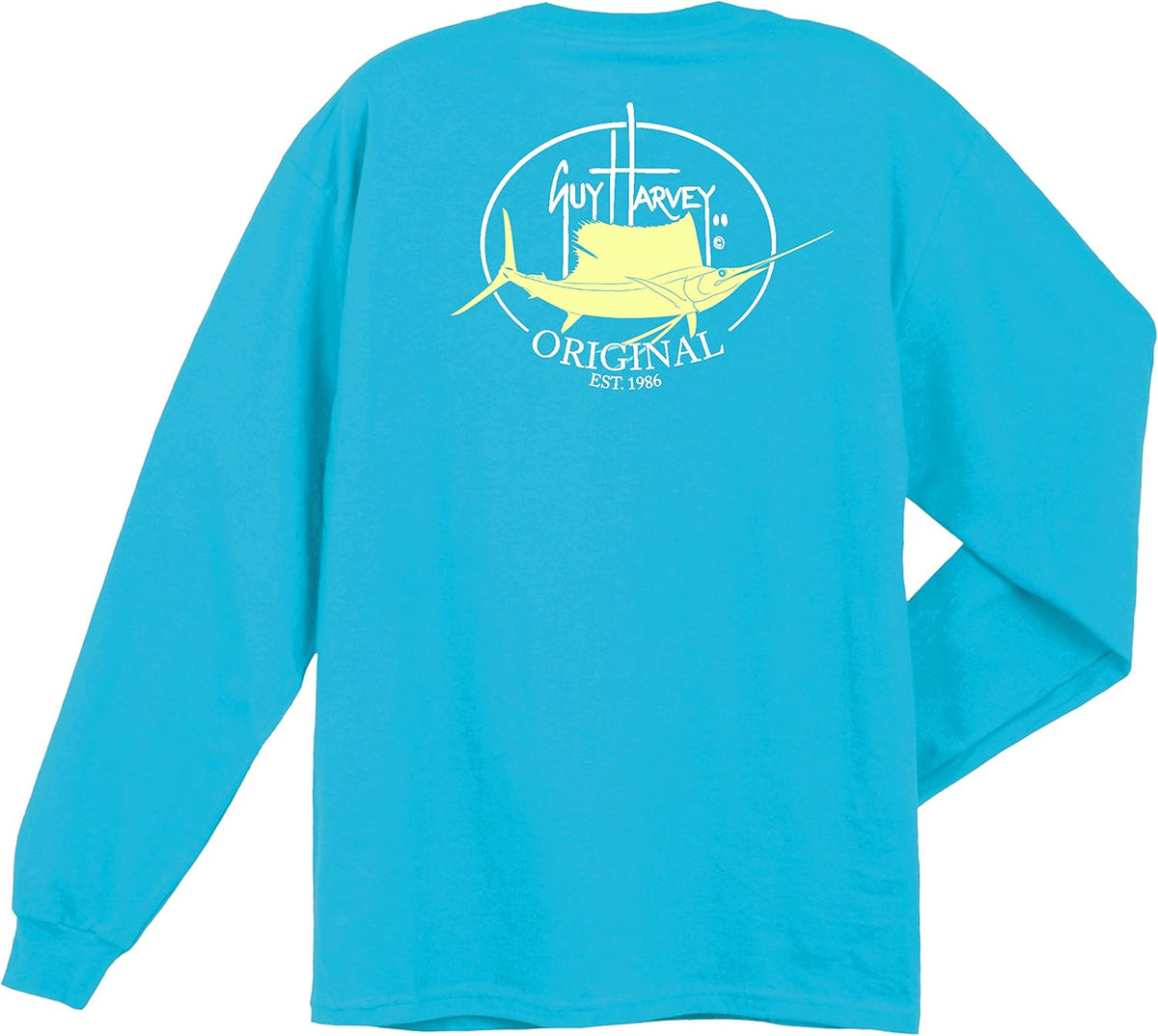 Guy Harvey Men's Long Sleeve Original Fin T-Shirt (Reef Blue, Small) - As Pictured