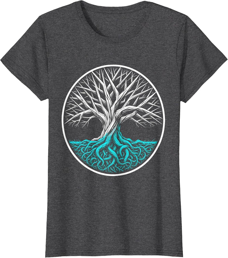 Women's Dyslexia Awareness Tree With Tangled Roots T-Shirt - Dark Heather Grey