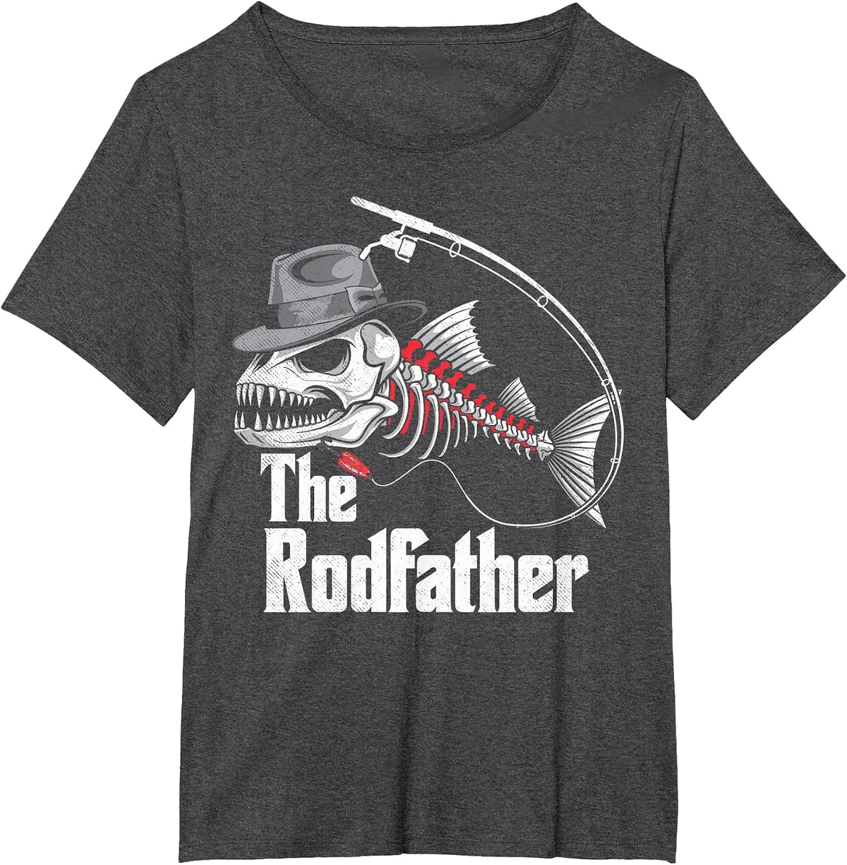 The Rodfather Fishing Dad Fish Skeleton Fisher Daddy Angler T-Shirt - Dark Heather Grey