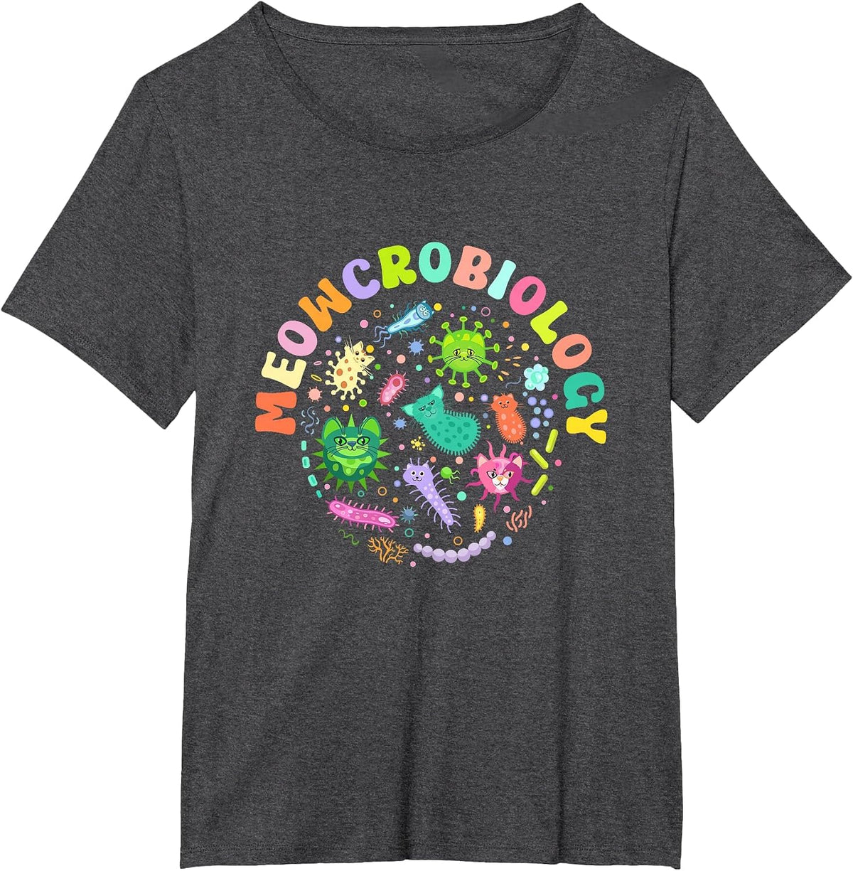 Meowcrobiology Funny Cats Microbiology Science Teacher T-Shirt - Dark Heather Grey