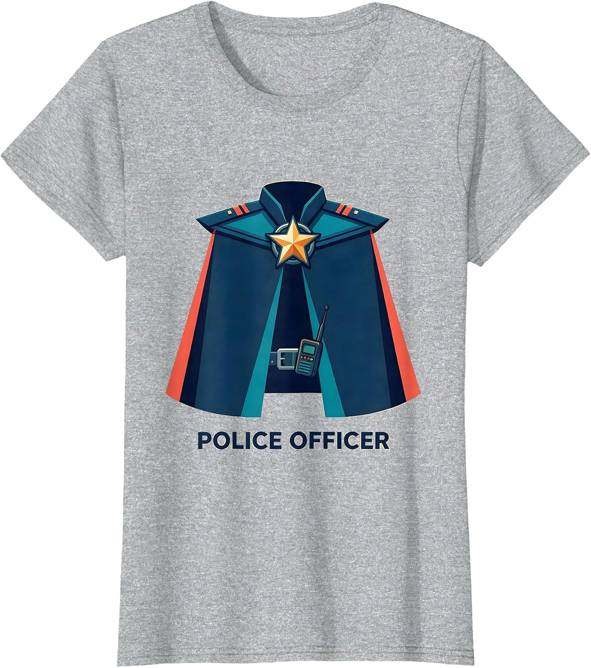 Police Officer Flat Vector Halloween Costume Kids Adults T-Shirt - Heather Grey