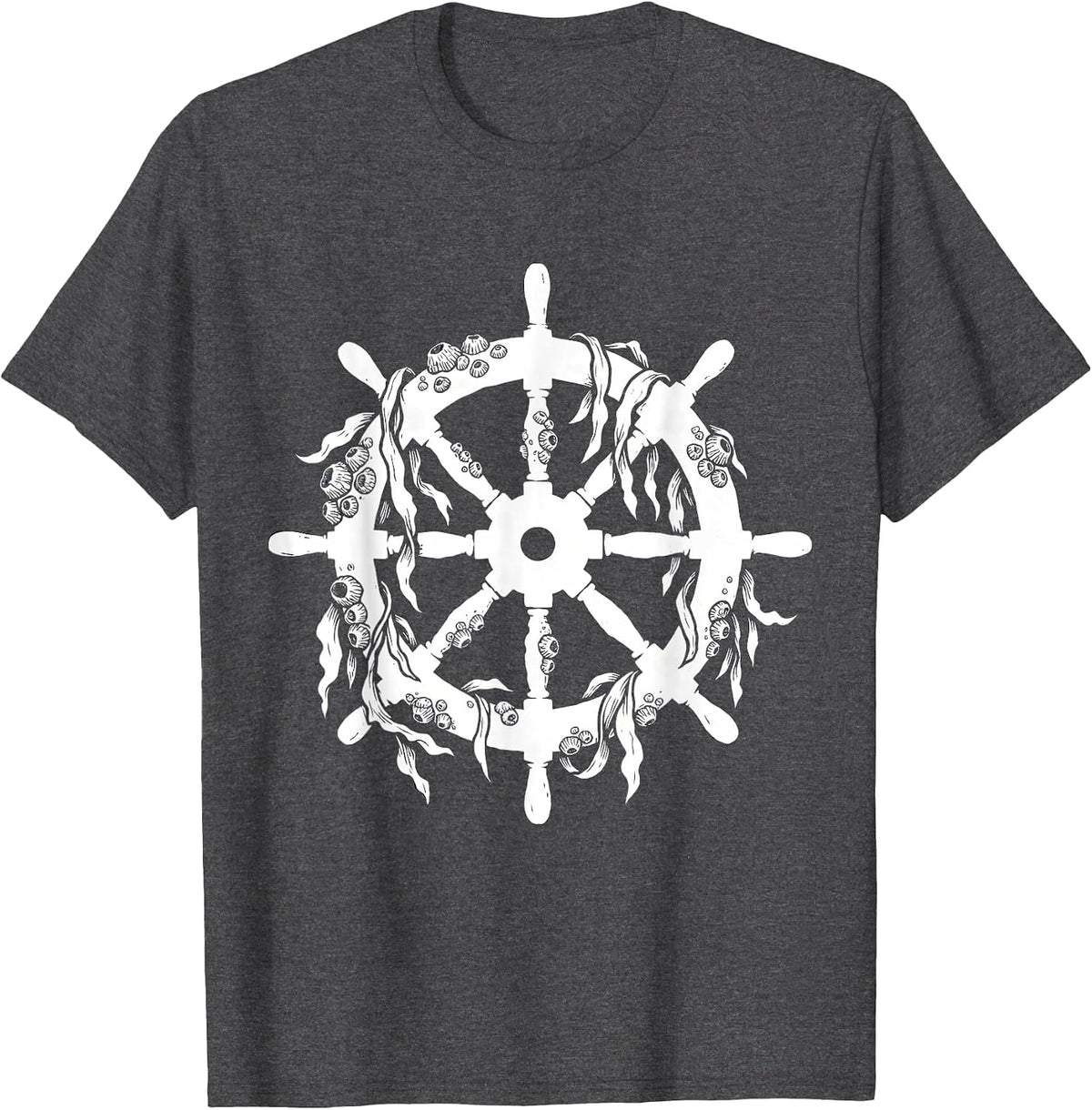 Men's Barnacle Ship Wheel Nautical Sailor Graphic T-Shirt - Dark Heather Grey