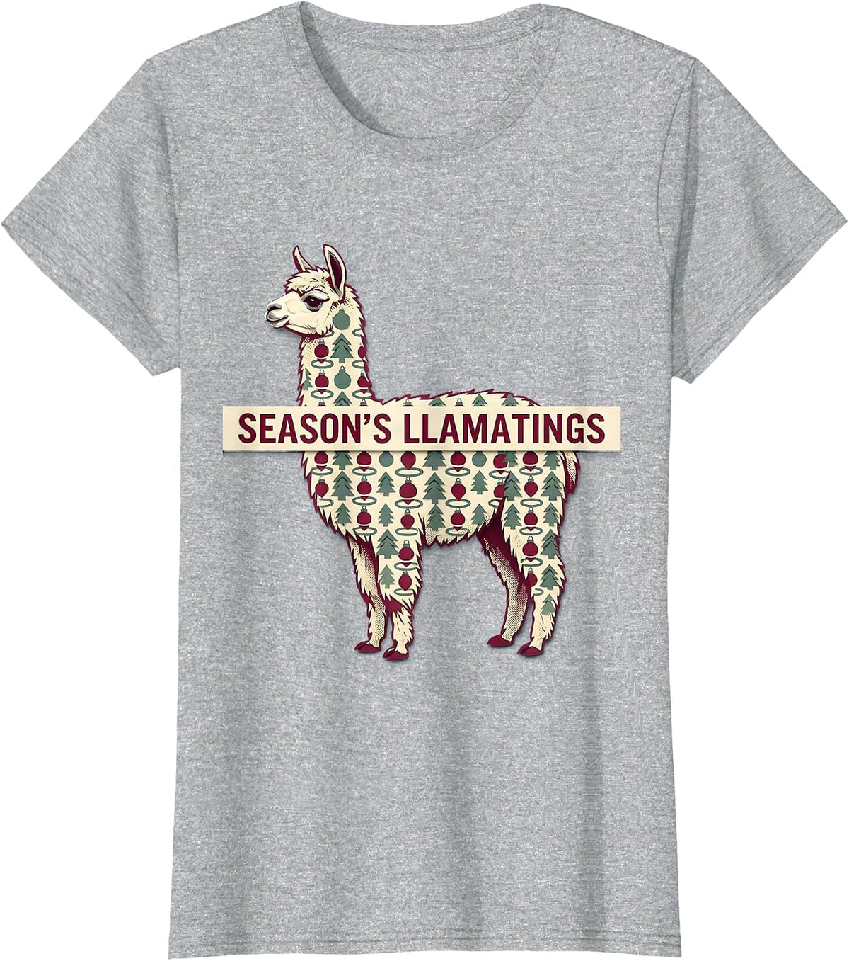 Season's Llamatings Funny Llama Christmas Animal Lover T-Shirt - Heather Grey