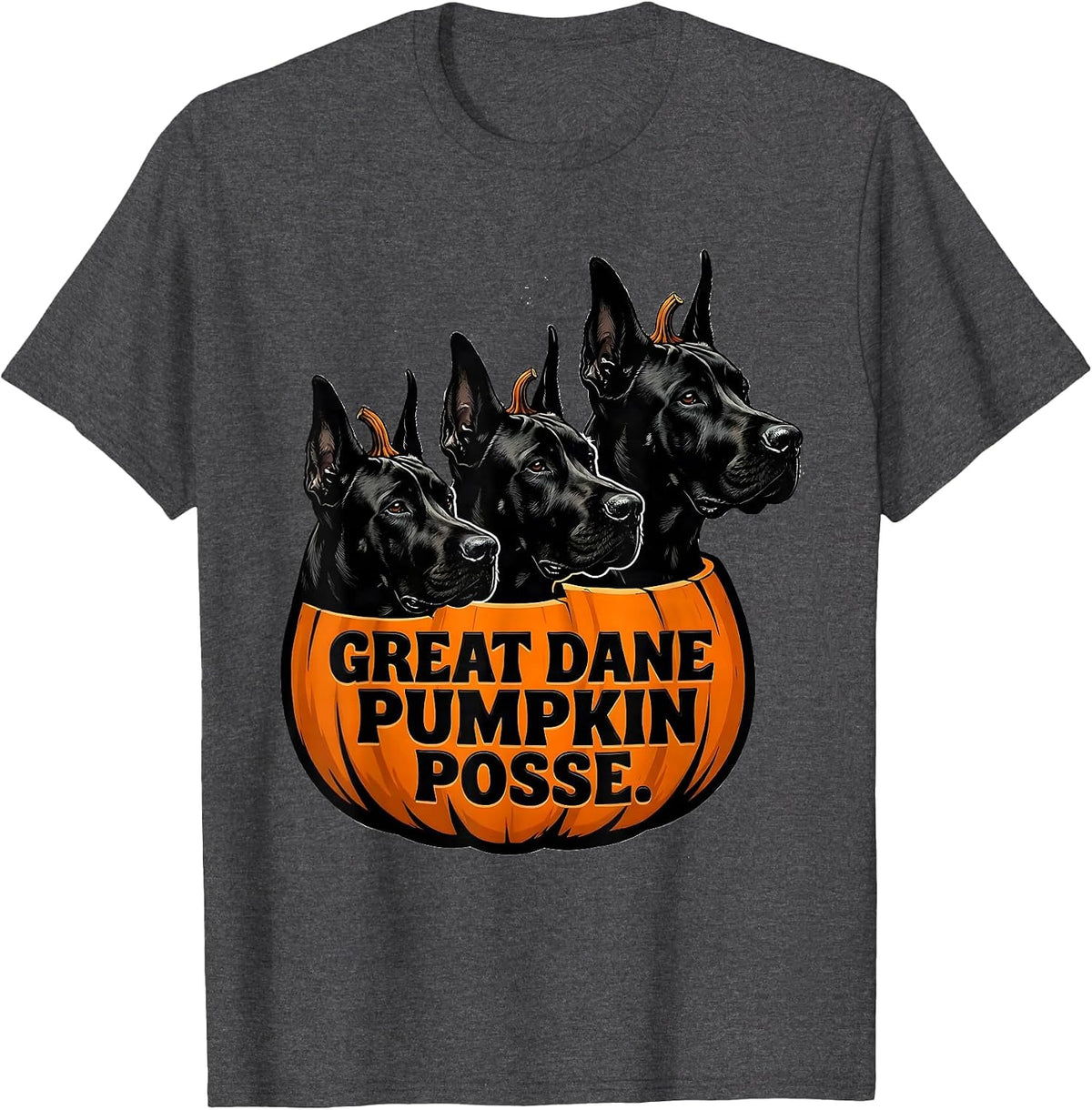 Men's Great Dane Pumpkin Posse Cute Dog Breed Halloween Costume T-Shirt - Dark Heather Grey