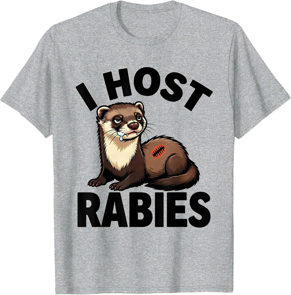 Men's I Host Rabies Funny Cartoon Ferret Absurd Humor T-Shirt - Heather Grey