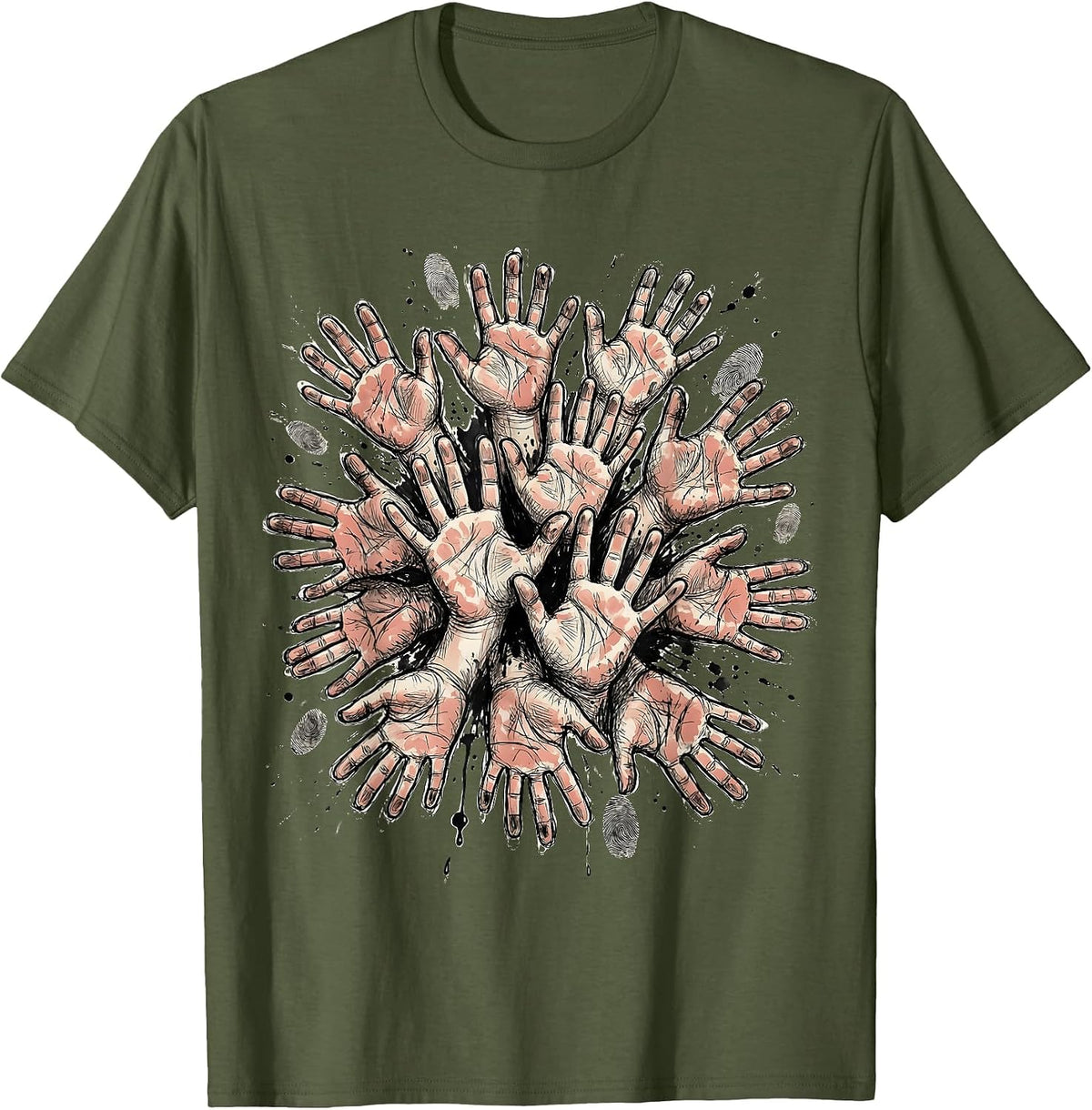 Finger Paint Hands Preschool Teacher Gift T-Shirt - Olive Green