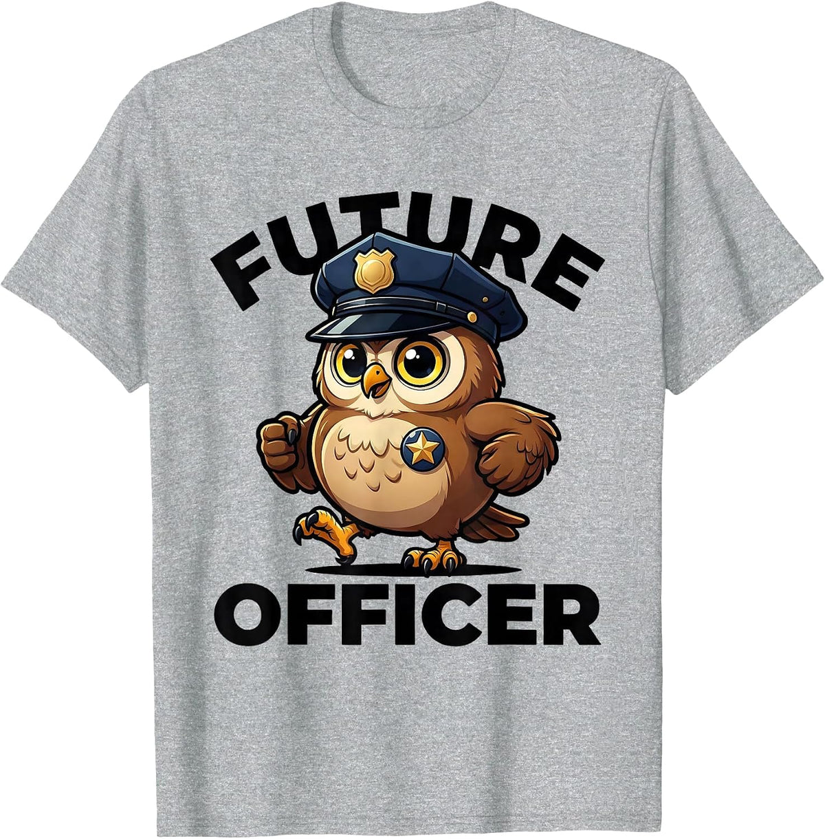 Men's Future Officer Cartoon Owl Police Officer Costume Halloween T-Shirt - Heather Grey