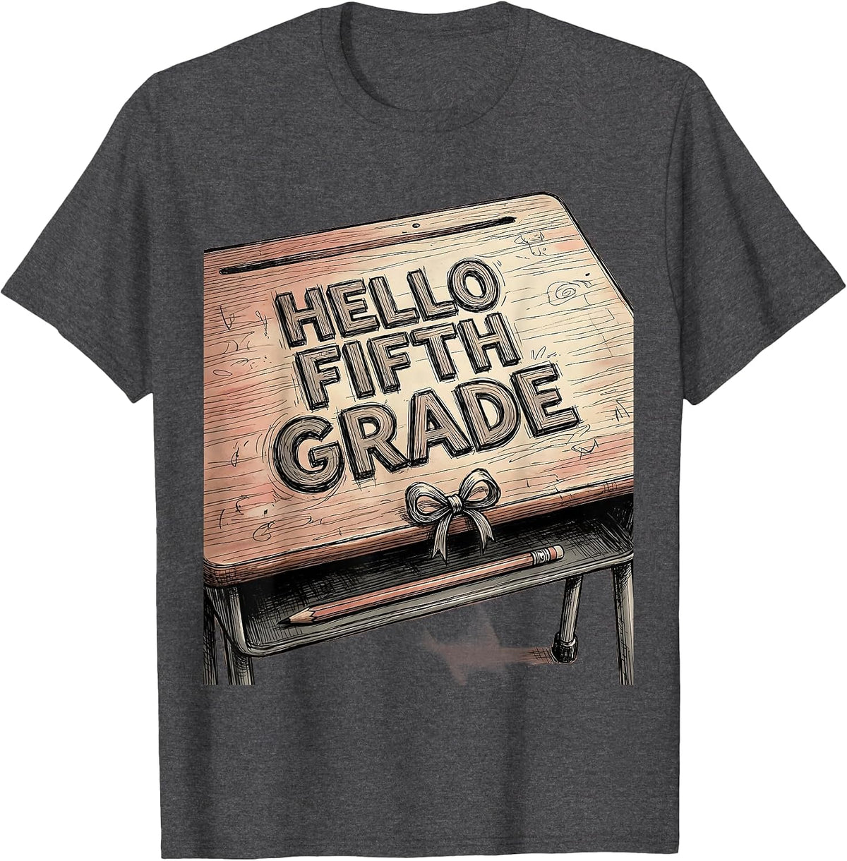 Hello Fifth Grade Cute Coquette Bow Back to School T-Shirt - Dark Heather Grey