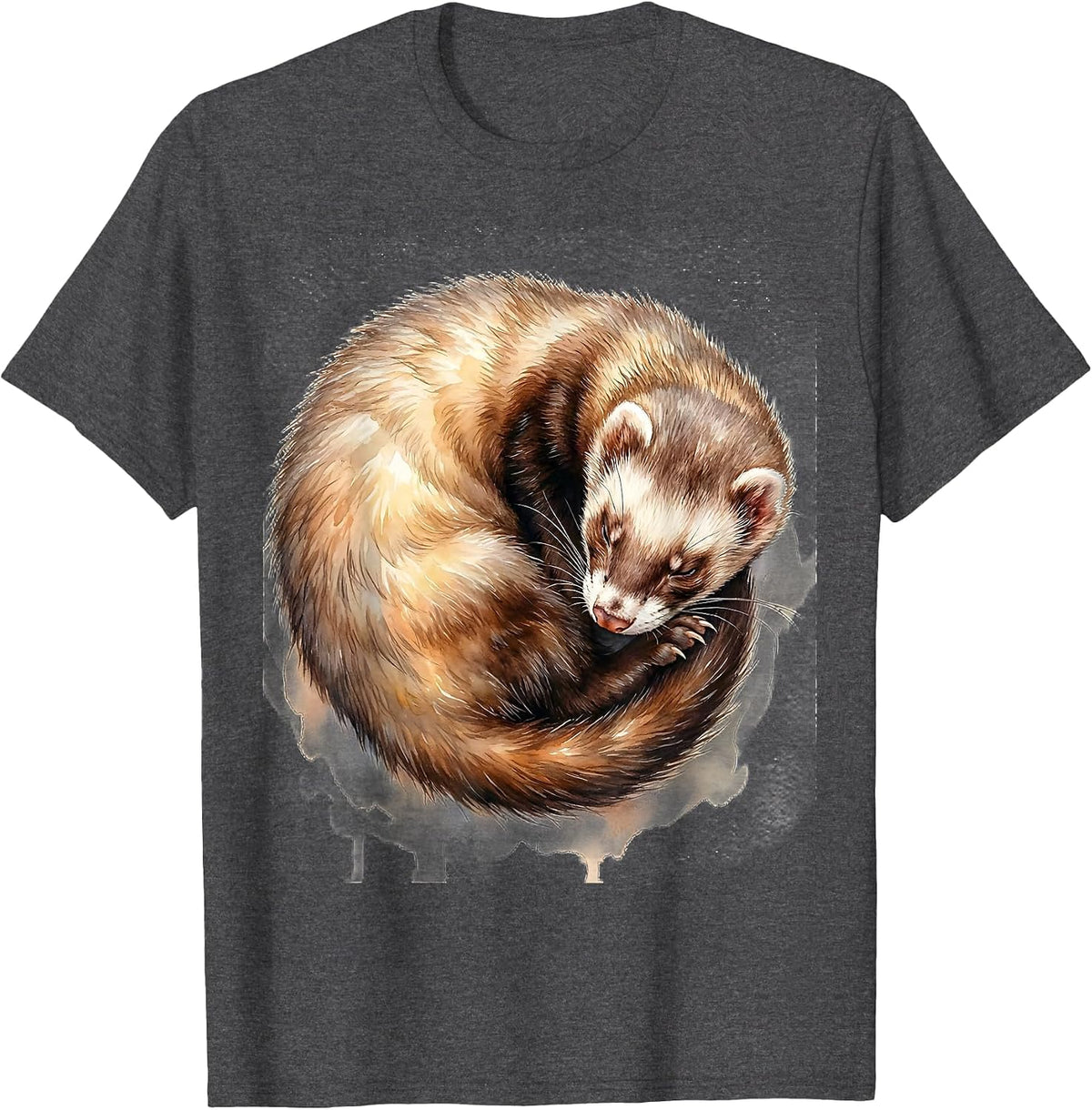 Men's Ferret Curl Watercolor Cute Ferret Lover Gift T-Shirt - Dark Heather Grey