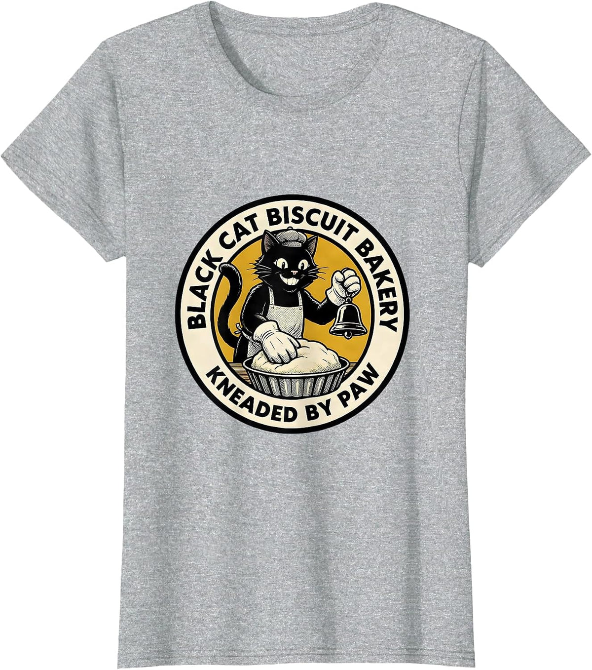Black Cat Biscuit Bakery Kneaded By Paw Cat Lover T-Shirt - Heather Grey