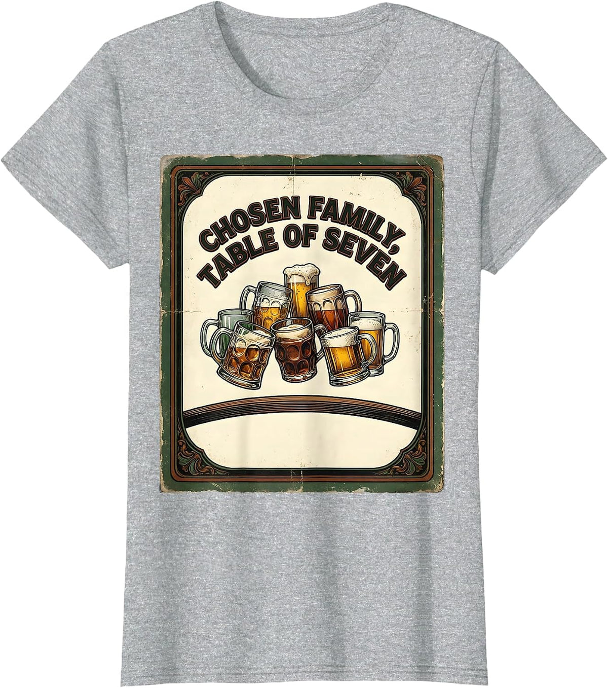 Women's Chosen Family Table Of Seven Vintage Friendsgiving Humor T-Shirt - Heather Grey