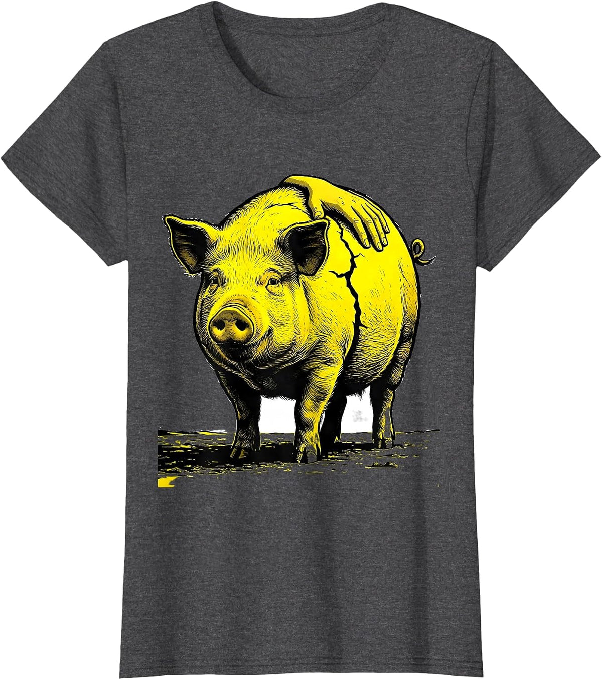 Women's Oversized Pig Stencil Farm Animal Lover Gift T-Shirt - Dark Heather Grey