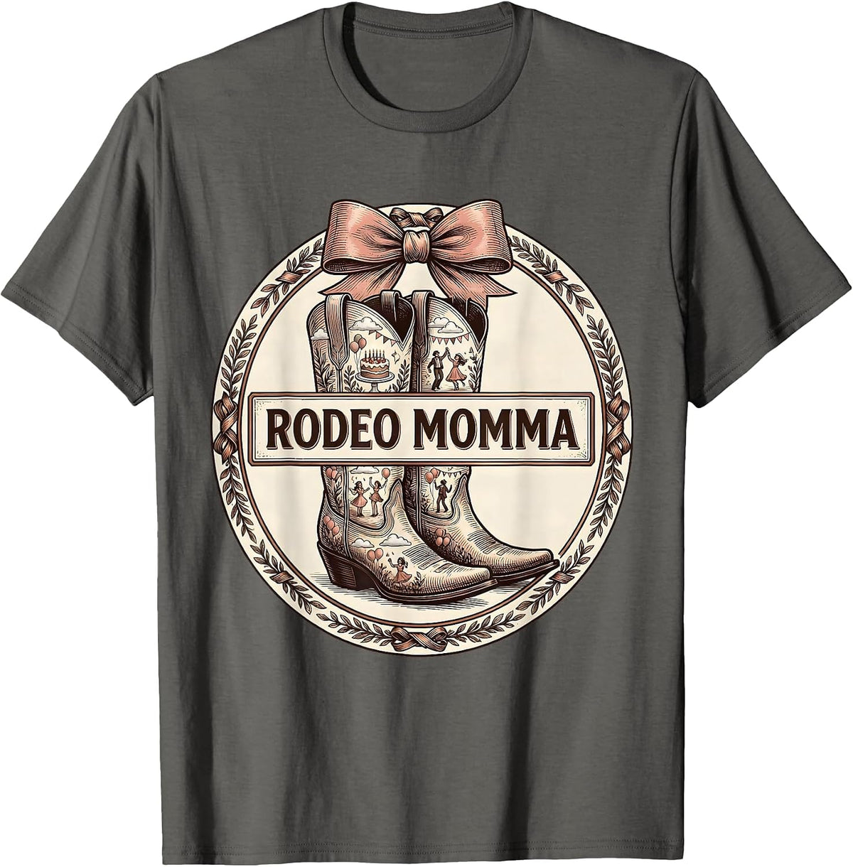 Rodeo Momma Coquette Cowgirl Birthday Party Family Matching T-Shirt - Asphalt Grey