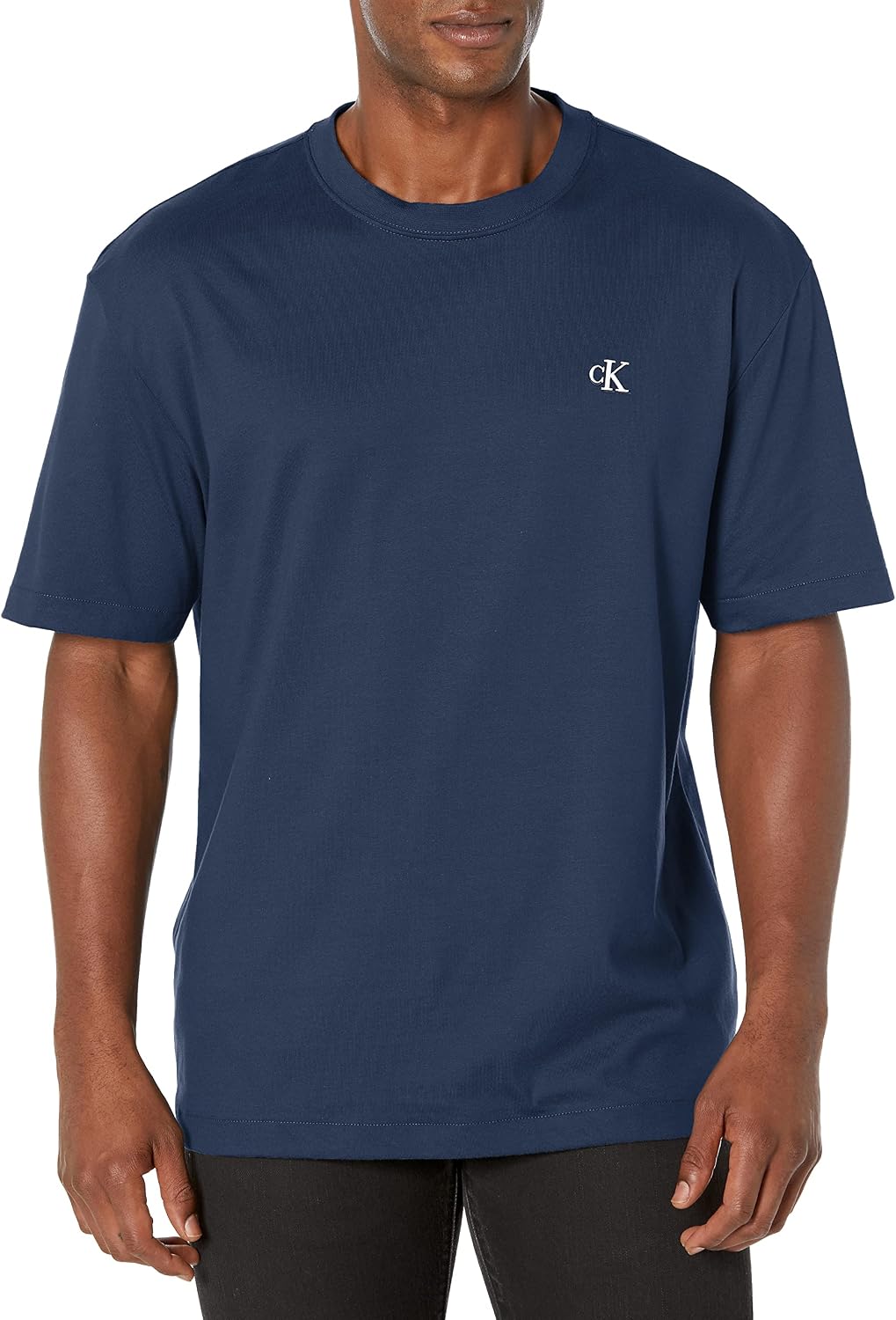 Calvin Klein Mens Relaxed Fit Monogram Logo Crewneck T-Shirt - Dark Sapphire