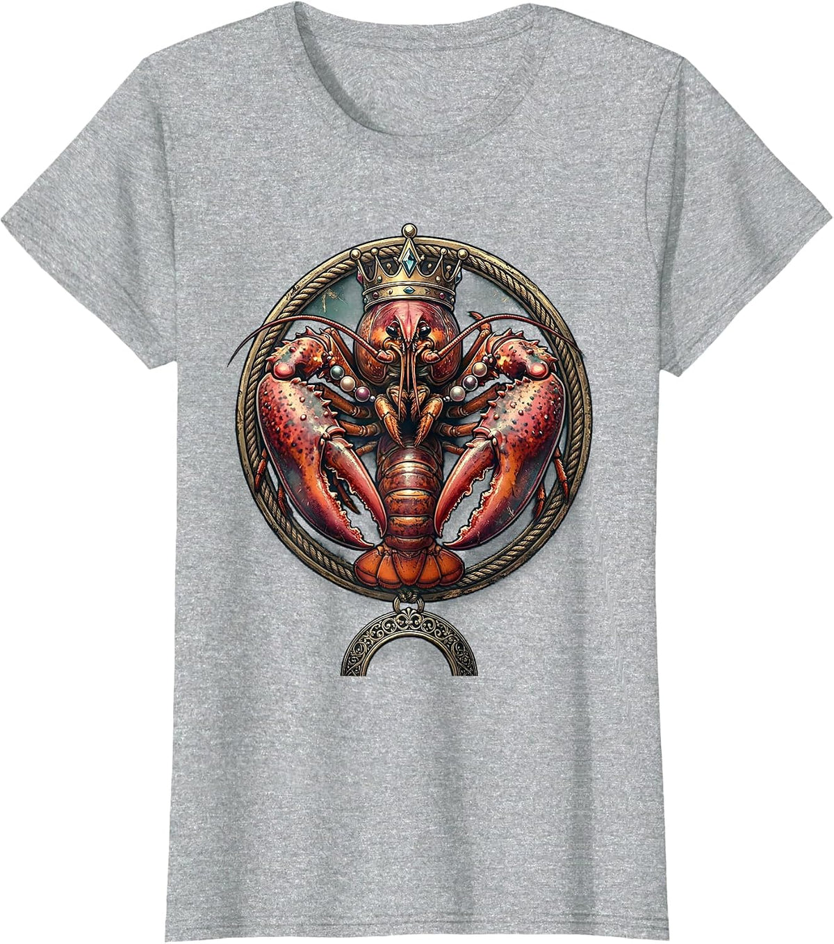 Mardi Gras Crawfish Carnival Crown and Beads T-Shirt - Heather Grey