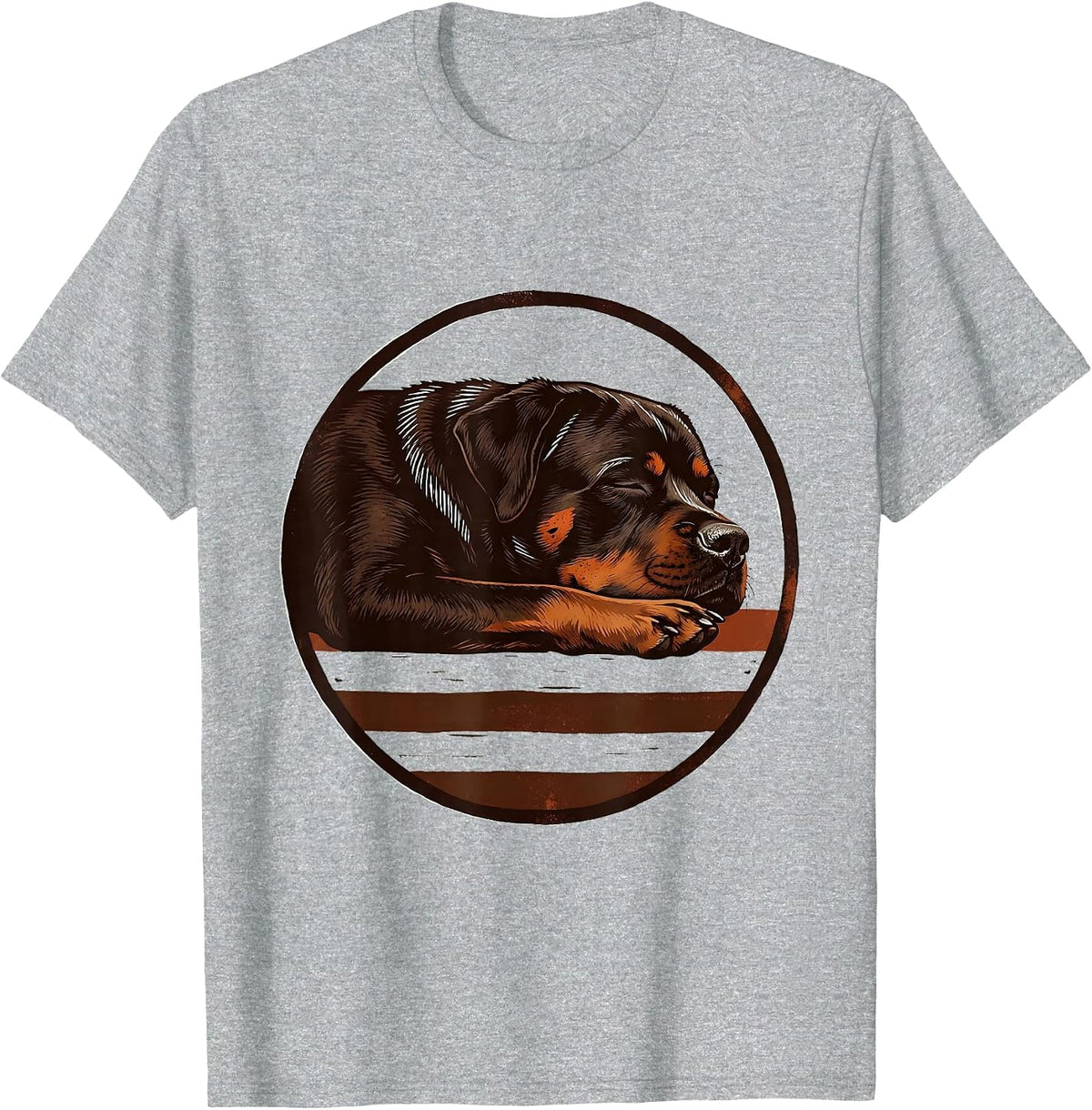 Men's Sleeping Rottweiler Linocut Dog Owner Loungewear T-Shirt - Heather Grey