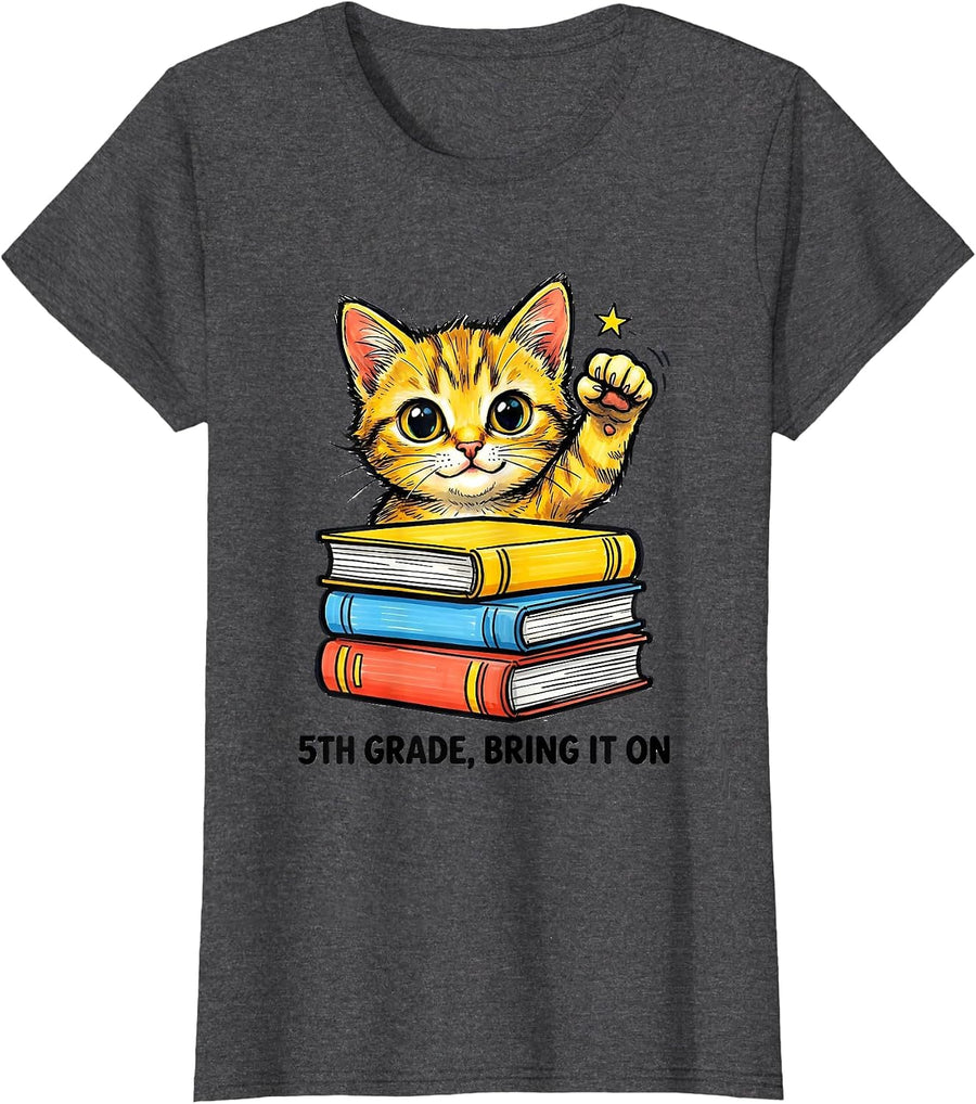 Women's 5th Grade Bring It On Cute Kitten Back To School Girls T-Shirt - Dark Heather Grey