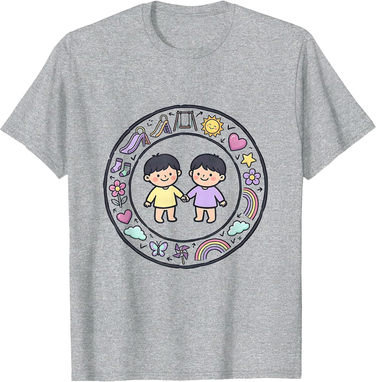 Men's Down Syndrome Awareness Kids Holding Hands Design T-Shirt - Heather Grey