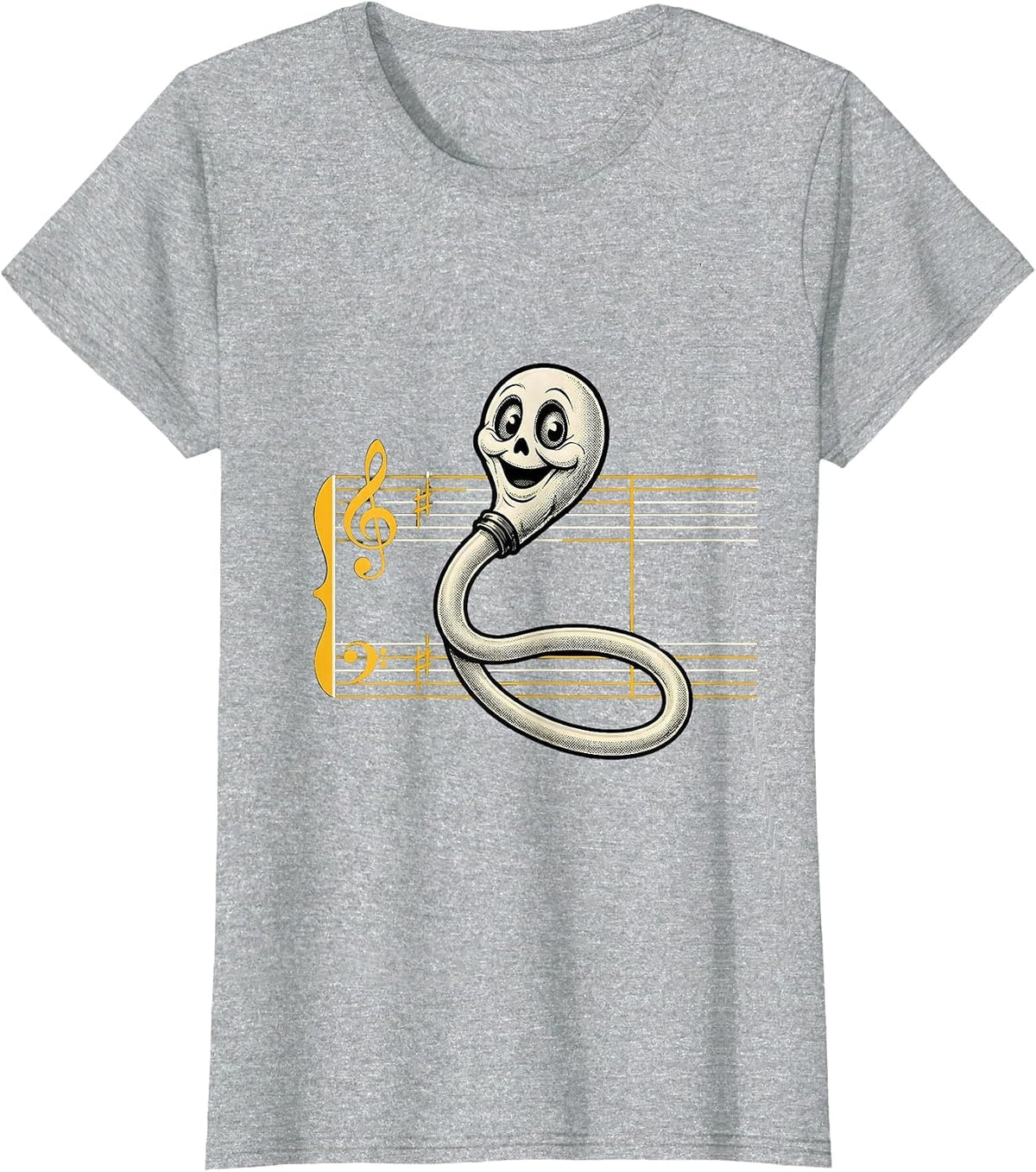 Women's Bass Clef Ghost Retro Cartoon Music Teacher Halloween T-Shirt - Heather Grey
