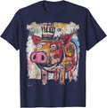 Pop Art Style Pig 90s Men's Graffiti T-Shirt - Navy Blue