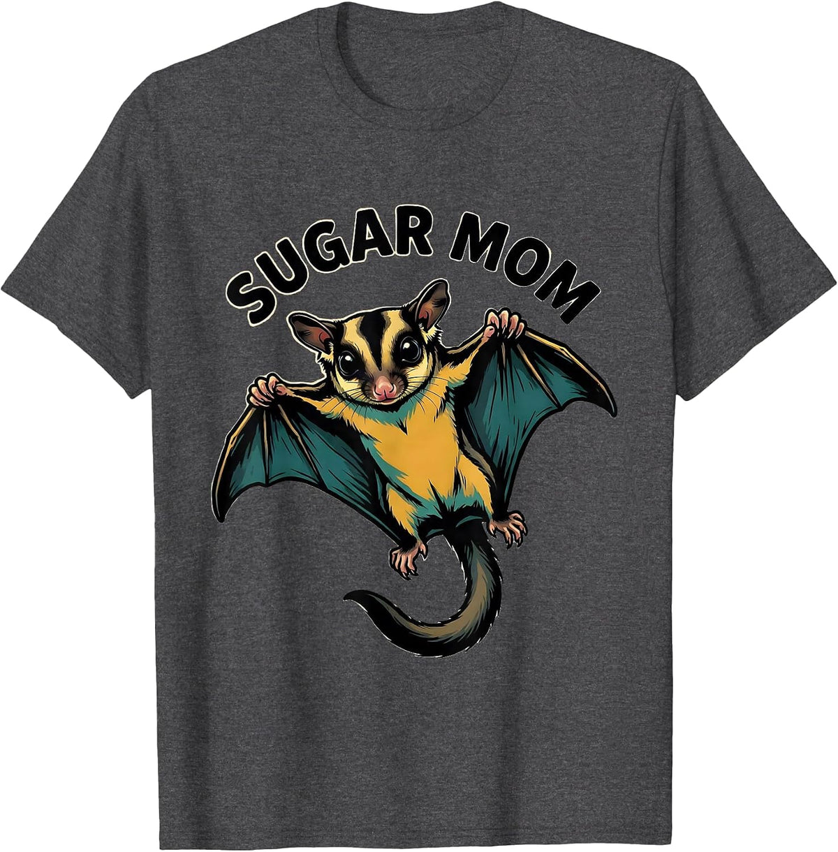 Sugar Mom Cartoon Sugar Glider Pet Owner Humor T-Shirt - Dark Heather Grey