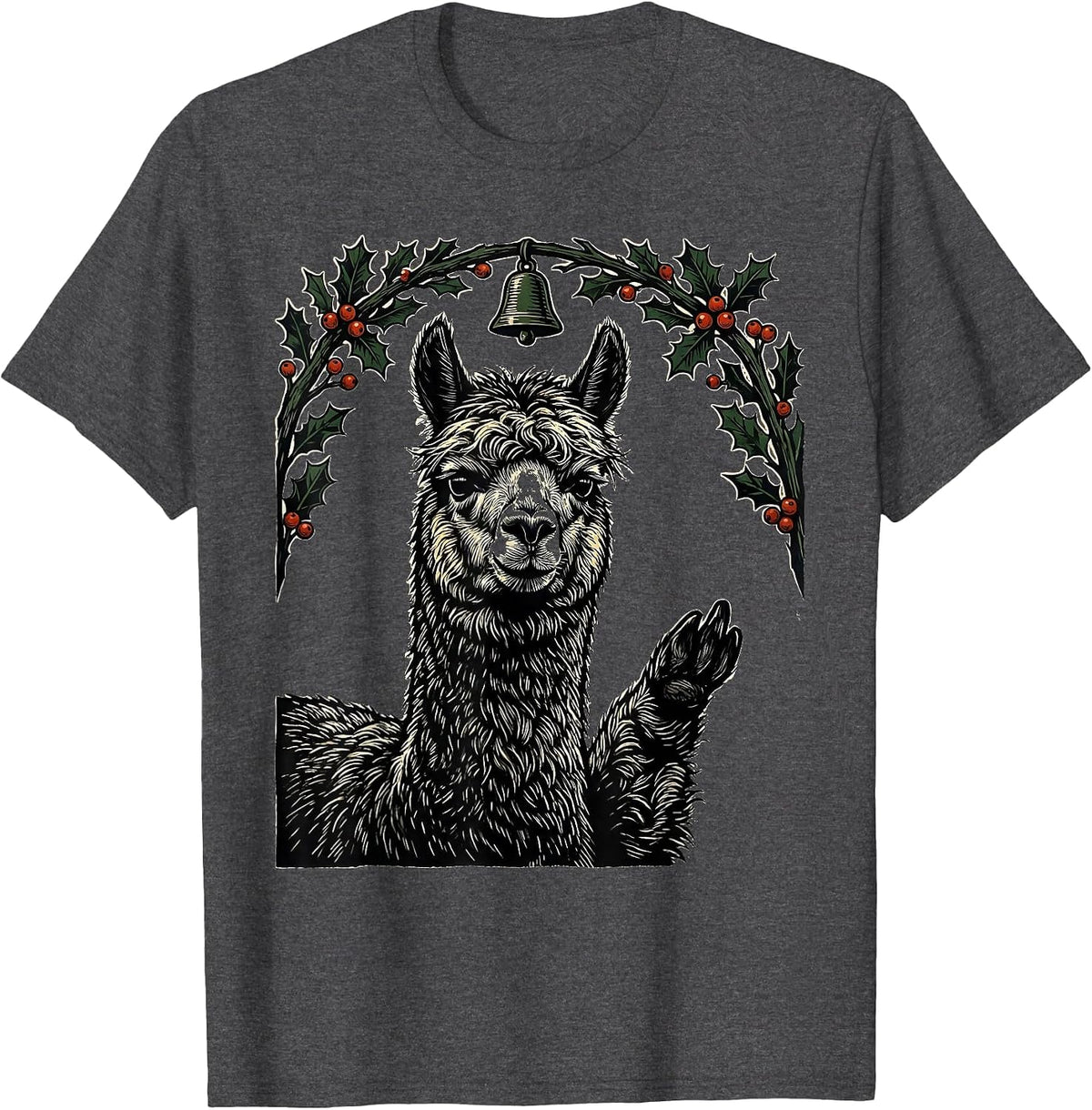 Men's Alpaca Greeting Linocut Funny Animal Lover Gift T-Shirt - Dark Heather Grey