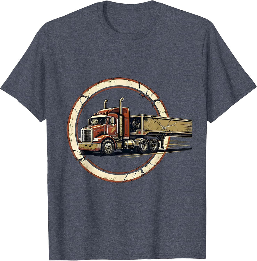 Dirty Semi Trucker Badge Distressed Truck Driver Gift T-Shirt - Heather Blue