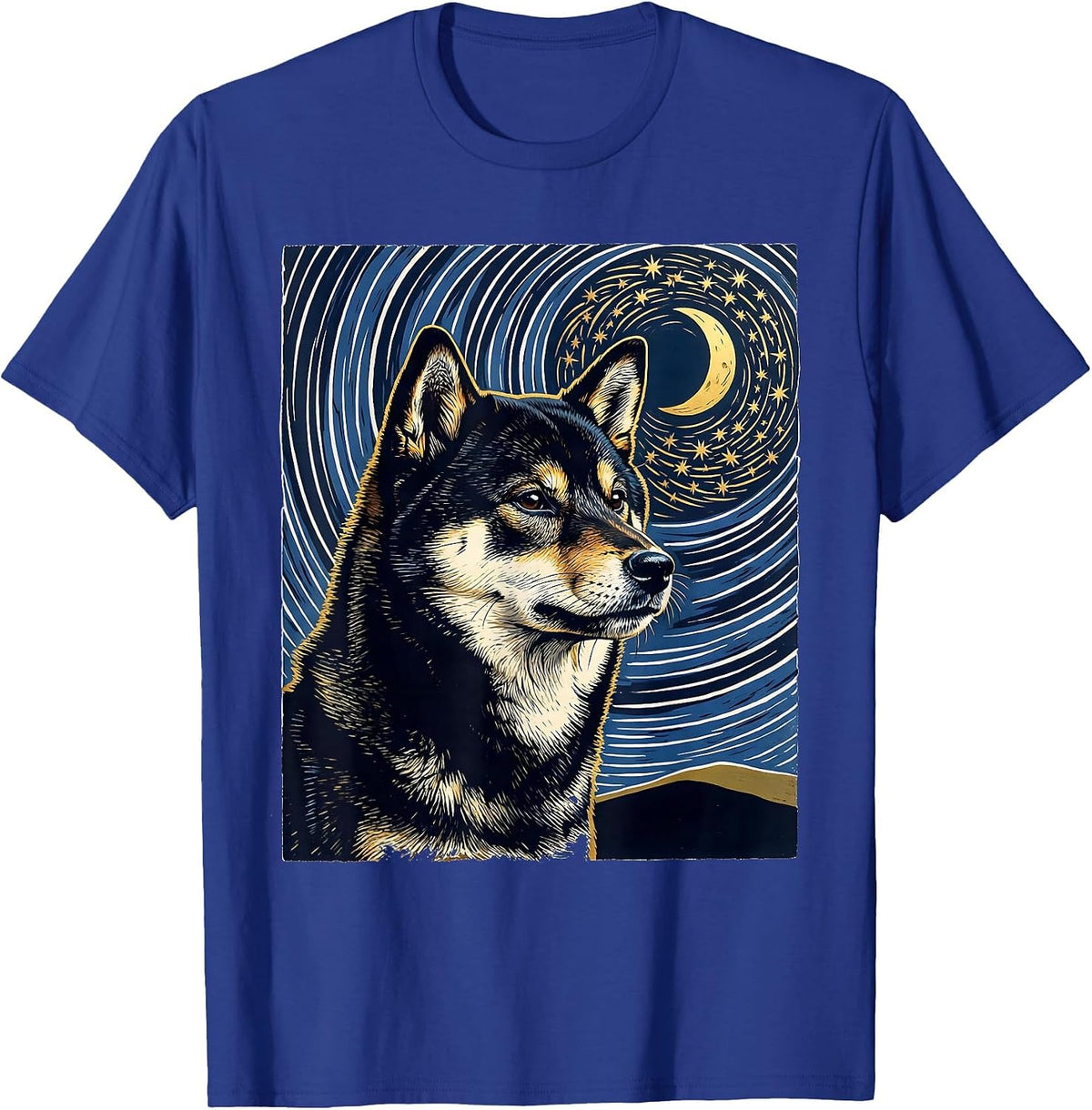 Shiba Inu Van Gogh Style Starry Night Portrait T-Shirt - Royal Blue