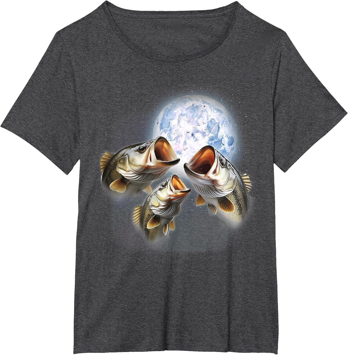 3 Bass Fish At The Moon Funny Bass Fishing Lover Fisherman T-Shirt - Dark Heather Grey