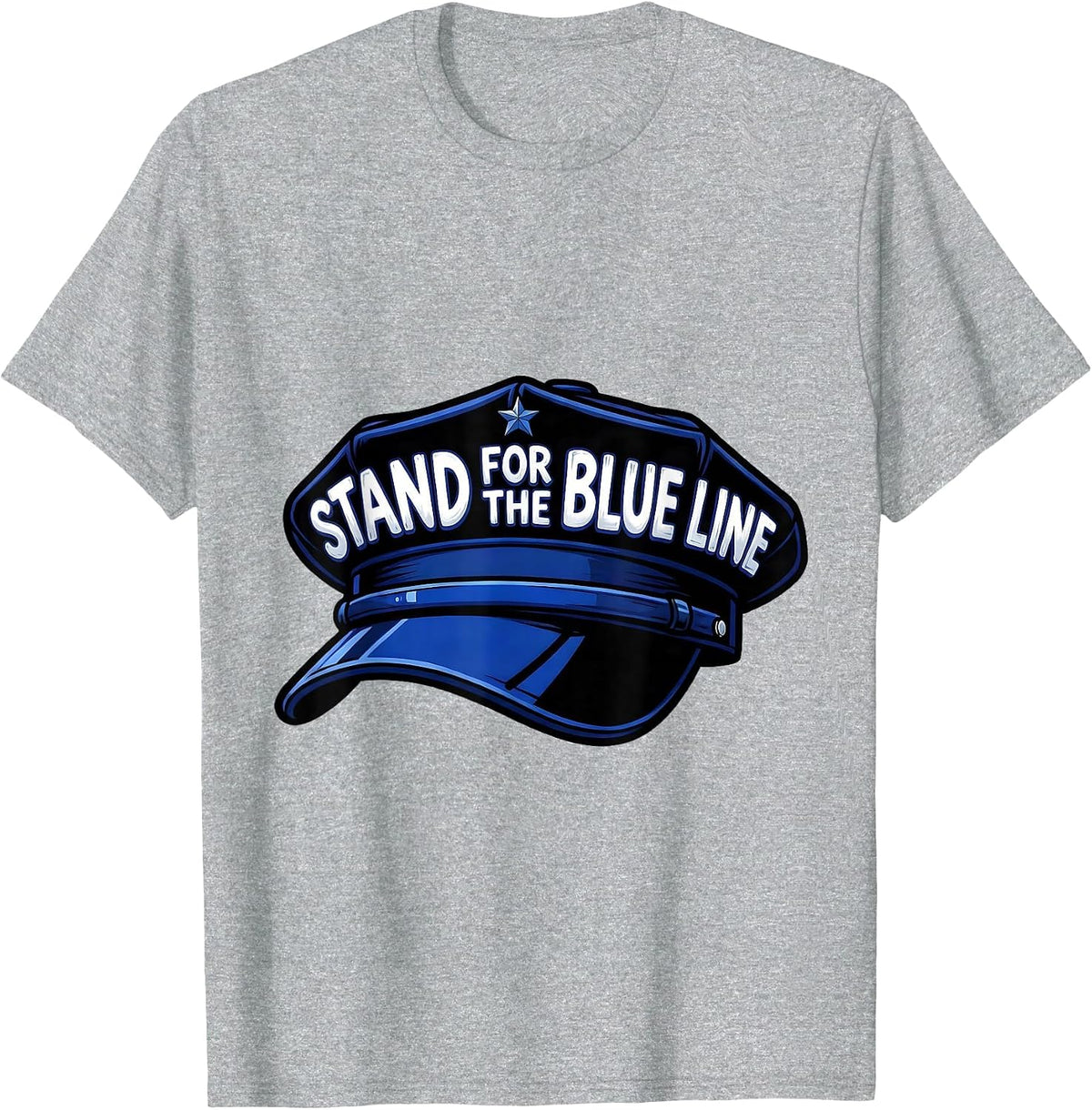 Men's Stand For The Blue Line Cartoon Police Support Thin Blue T-Shirt - Heather Grey