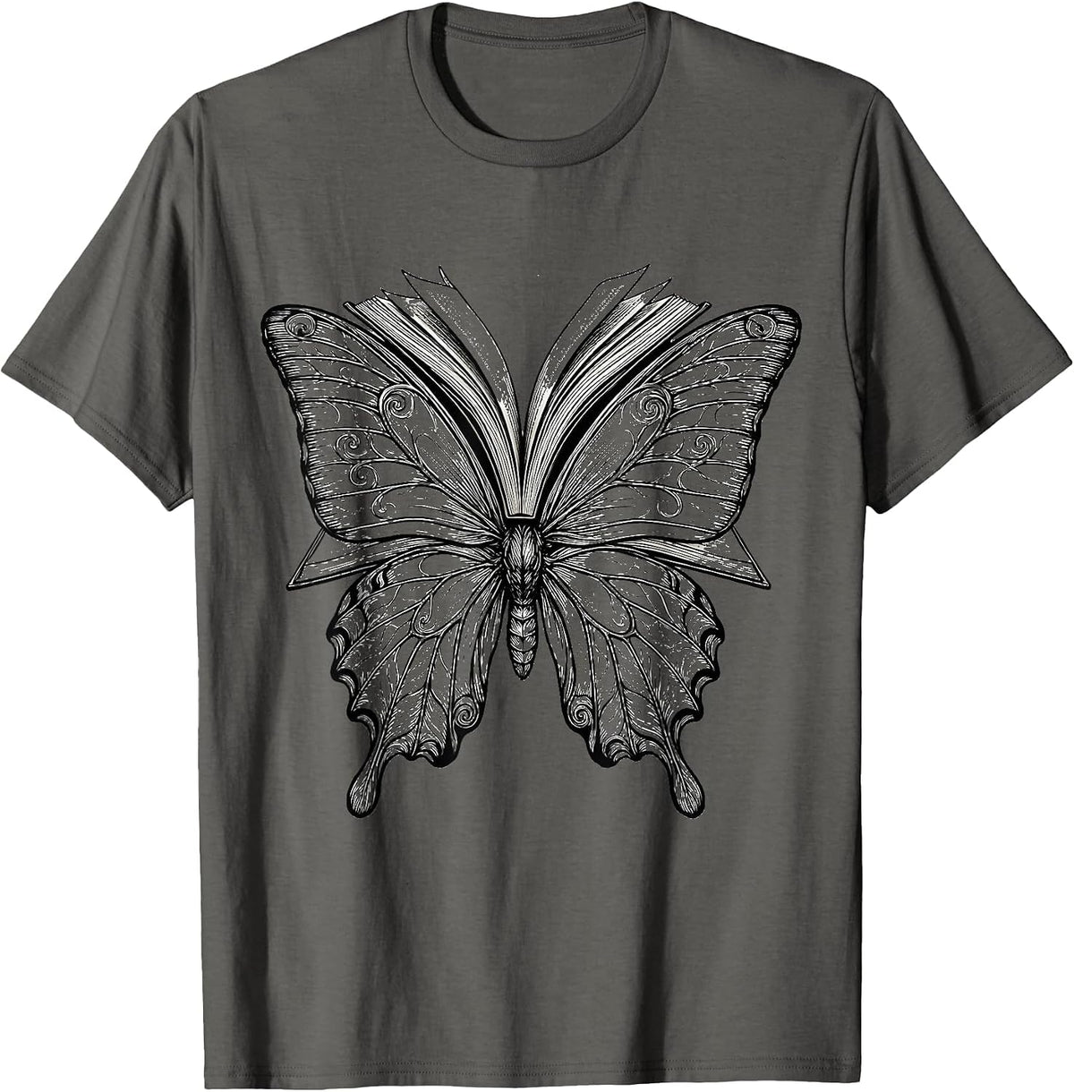 Special Ed Teacher Flying Book Butterfly Design T-Shirt - Asphalt Grey