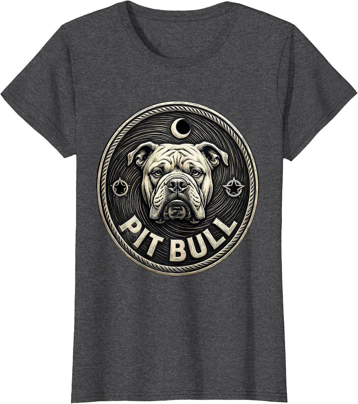 Women's PIT BULL Dog Breed Portrait Van Gogh Style Starry Night Art T-Shirt - Dark Heather Grey