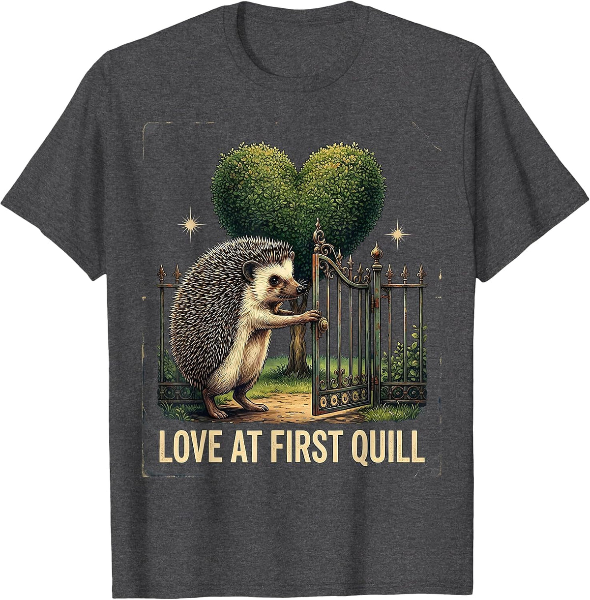 Love At First Quill Vintage Hedgehog Lover Cute Cartoon T-Shirt - Dark Heather Grey
