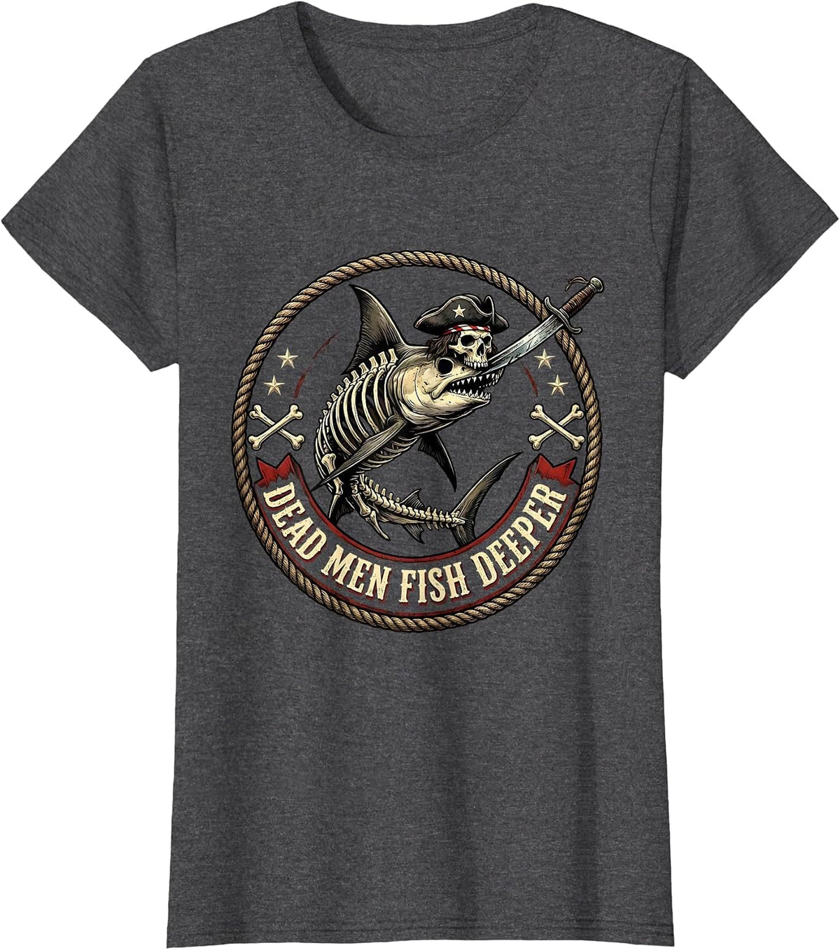 Women's Halloween Pirate Swordfish Skeleton Design T-Shirt - Dark Heather Grey