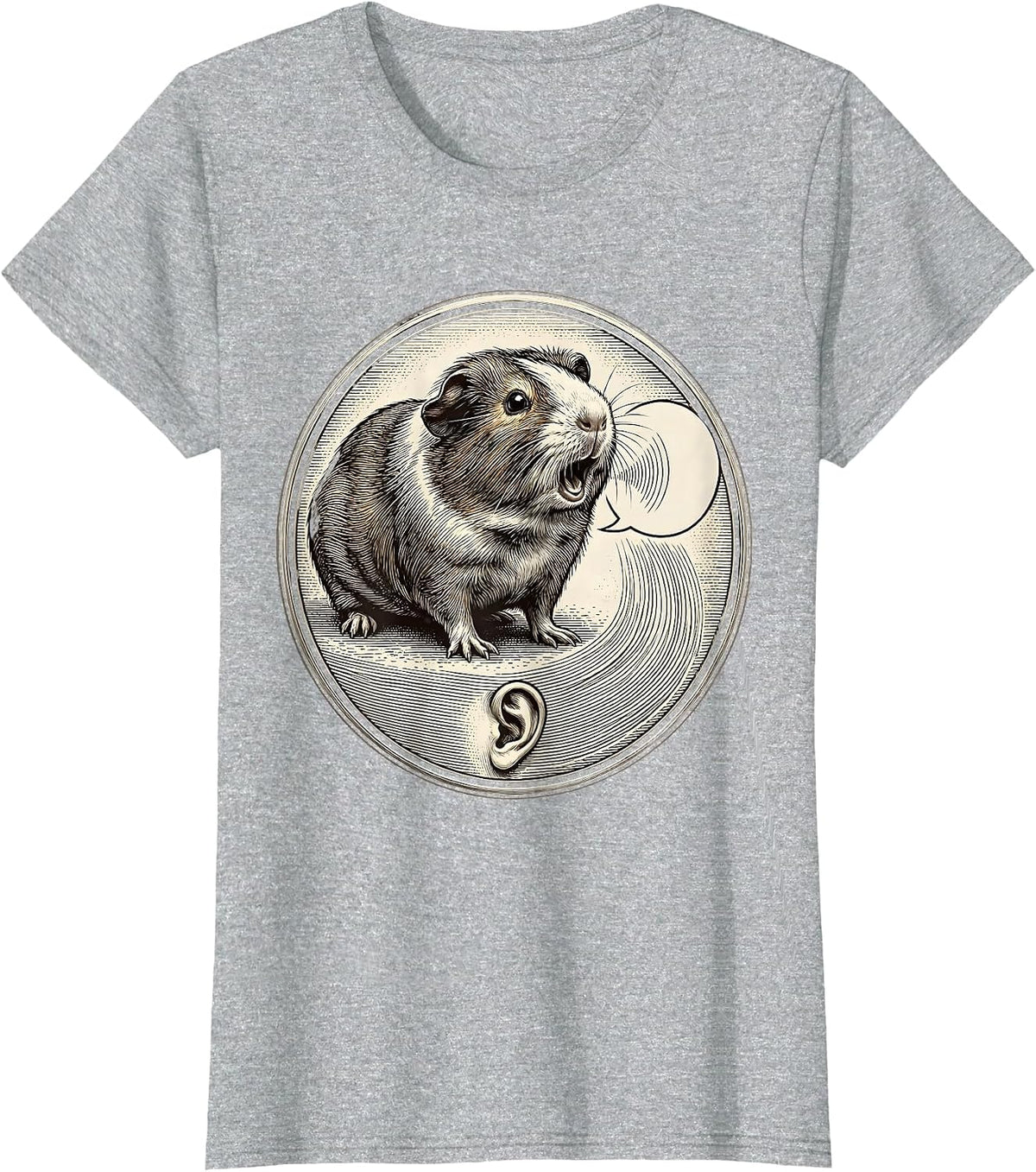 Women's Sealed Guinea Pig Badge Crosshatch Etching Pet Lover Humor T-Shirt - Heather Grey