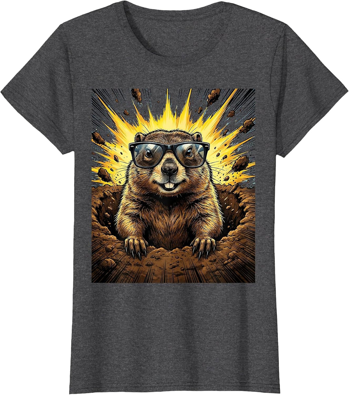 Women's Cool Groundhog Sunglasses Funny Shadow Day T-Shirt - Dark Heather Grey