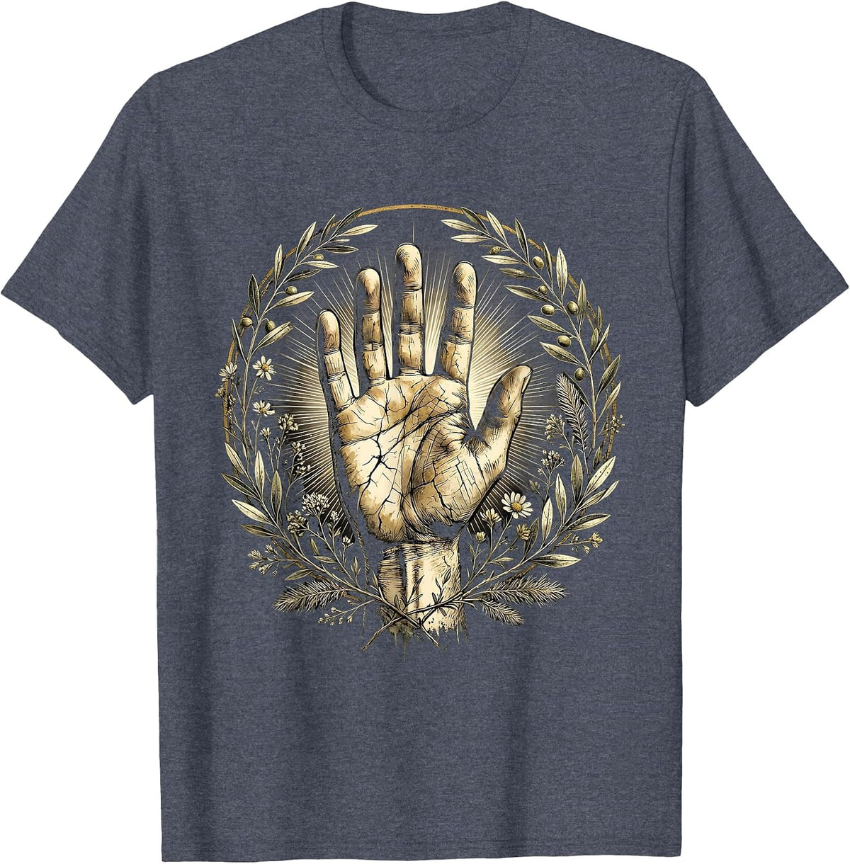 Nail-Pierced Hand of Jesus Christian Faith Design T-Shirt - Heather Blue