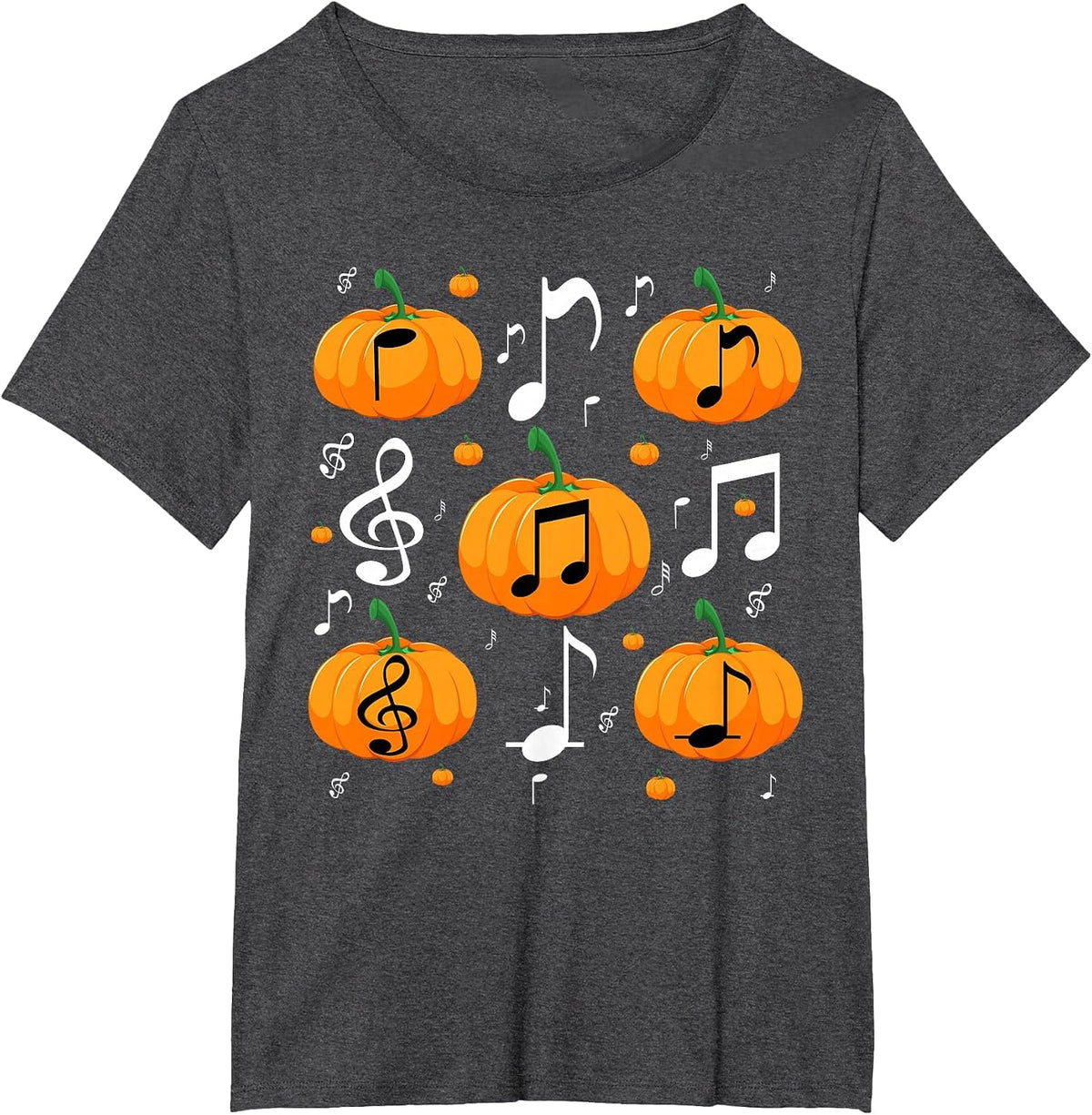 Music Note Pumpkin Fall Costume for Musicians and Teachers T-Shirt - Dark Heather Grey