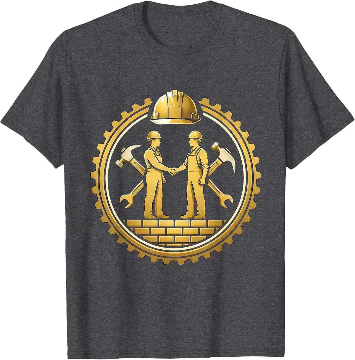 Workers Handshake Over Foundation Graphic Tee T-Shirt - Dark Heather Grey