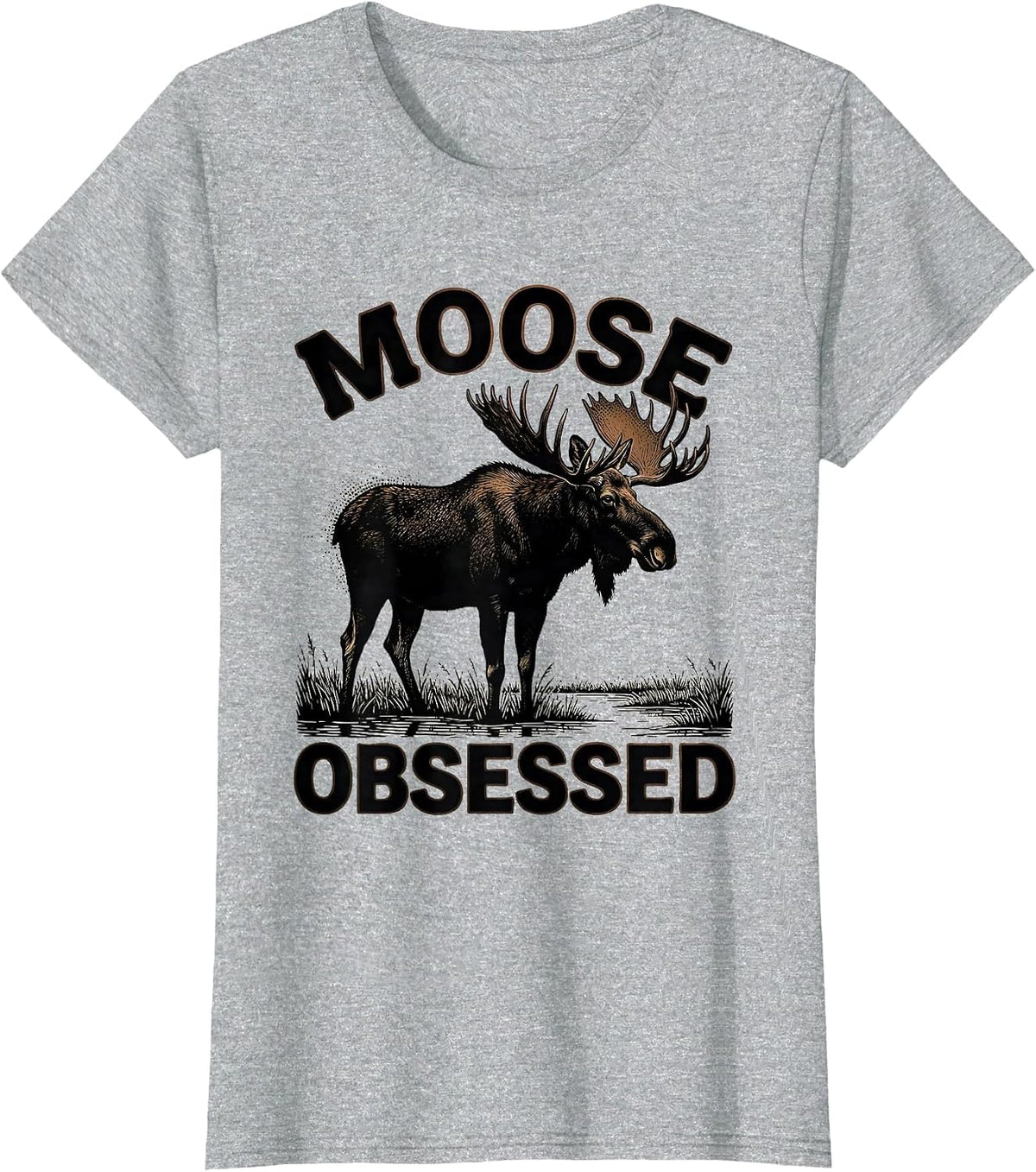Women's Mooseobsessed Blackwork Dotwork Elk Moose Hunting Wildlife T-Shirt - Heather Grey