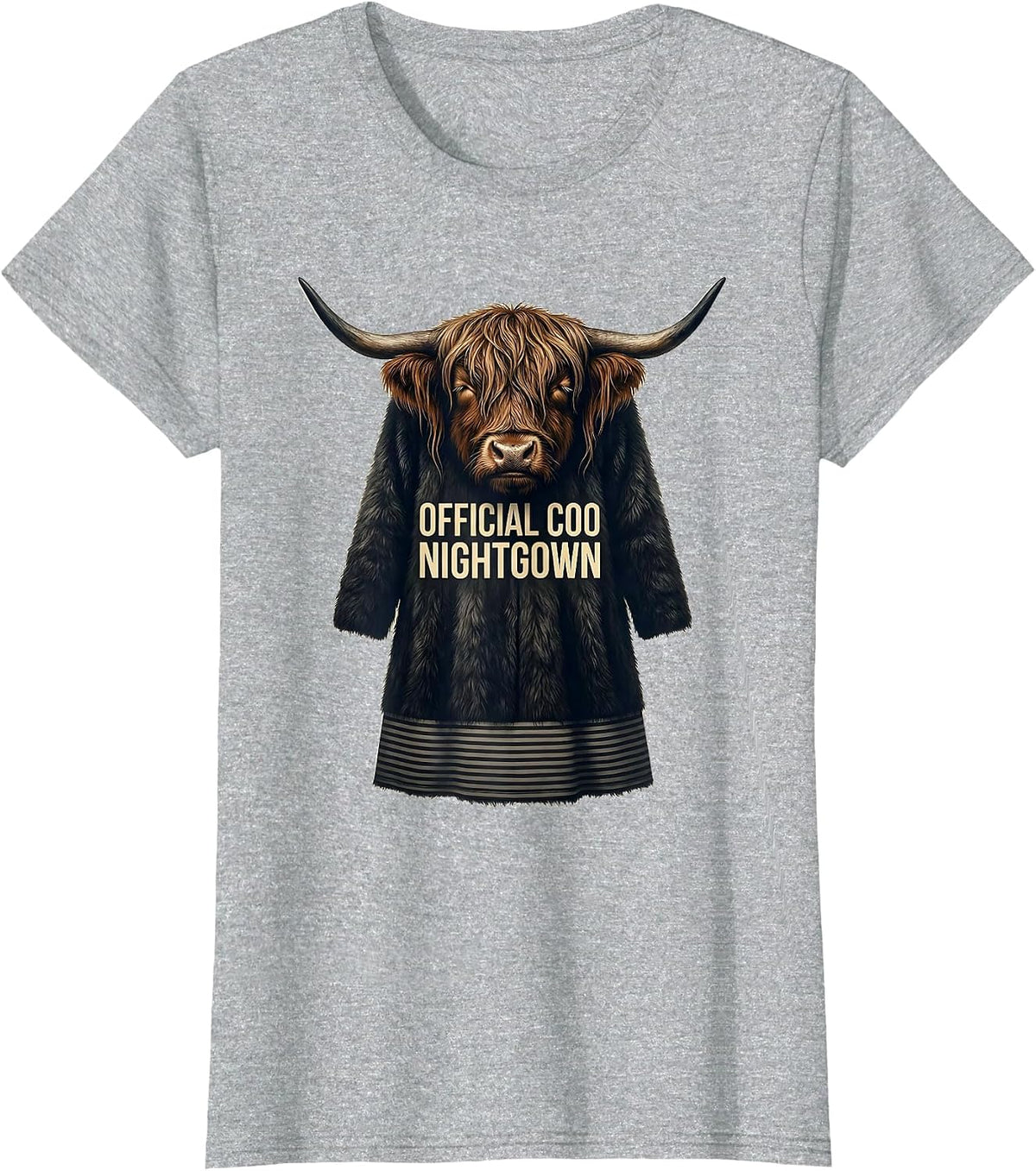 Official Coo Nightgown Whimsical Highland Cow Cozy Sleepwear T-Shirt - Heather Grey